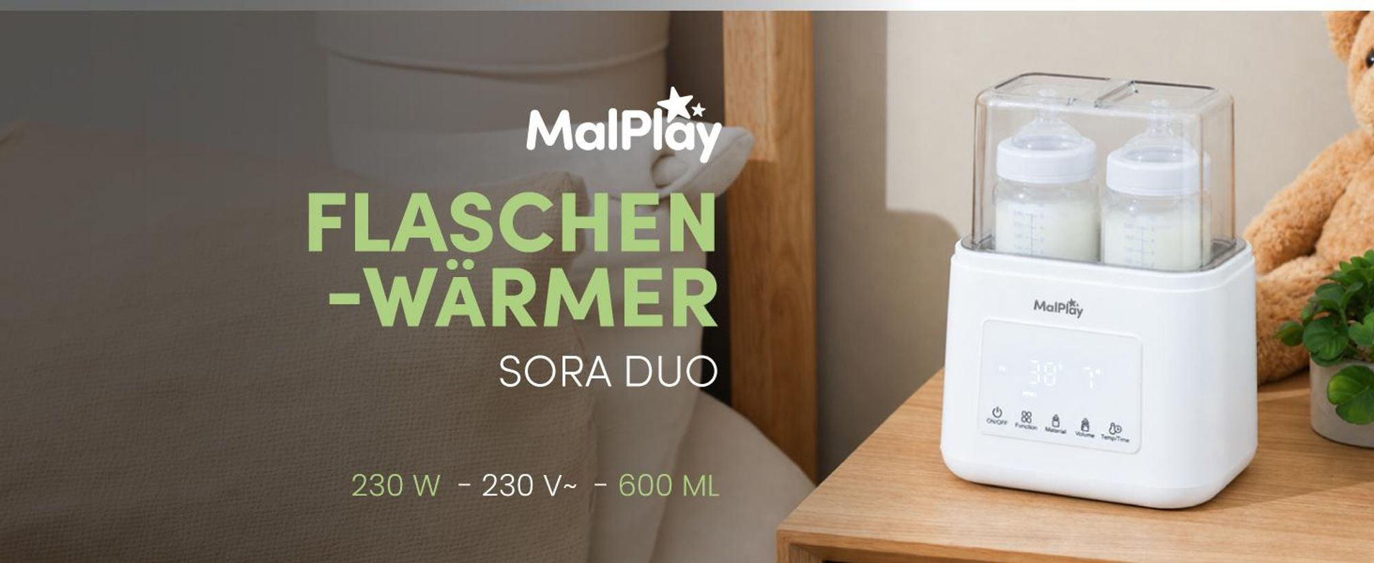 Flaschenwärmer für 2 Flaschen mit Sterilisator Auftauen Warmhalten 7/24 Std Babykostwärmer