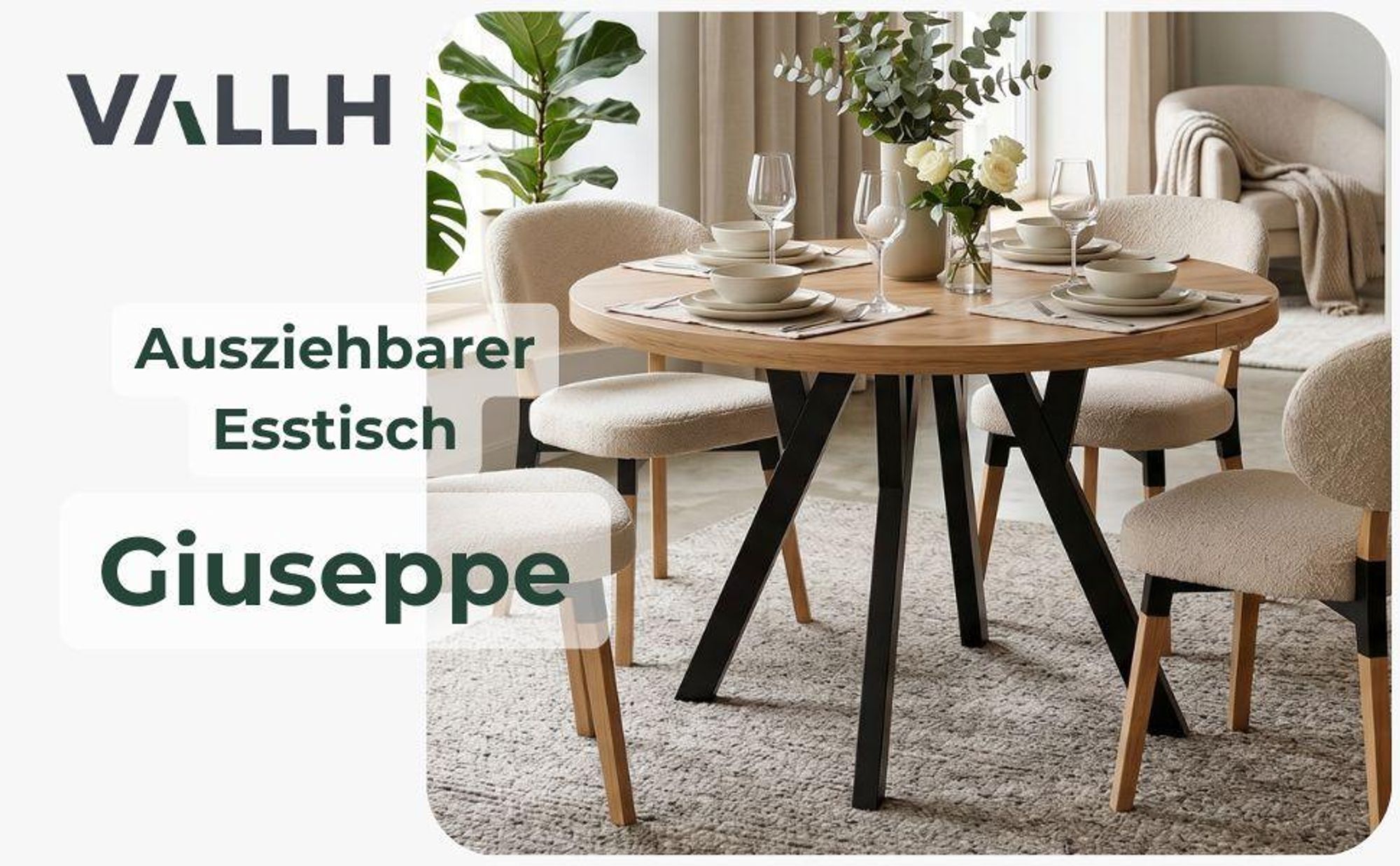 Giuseppe Runder Ausziehbarer Esstisch Durchmesser 90 / 135 / 180 cm, Platz für 4-10 Personen Skandinavische LOFT Goldoptik Schwarze Holzbeine (Craft)