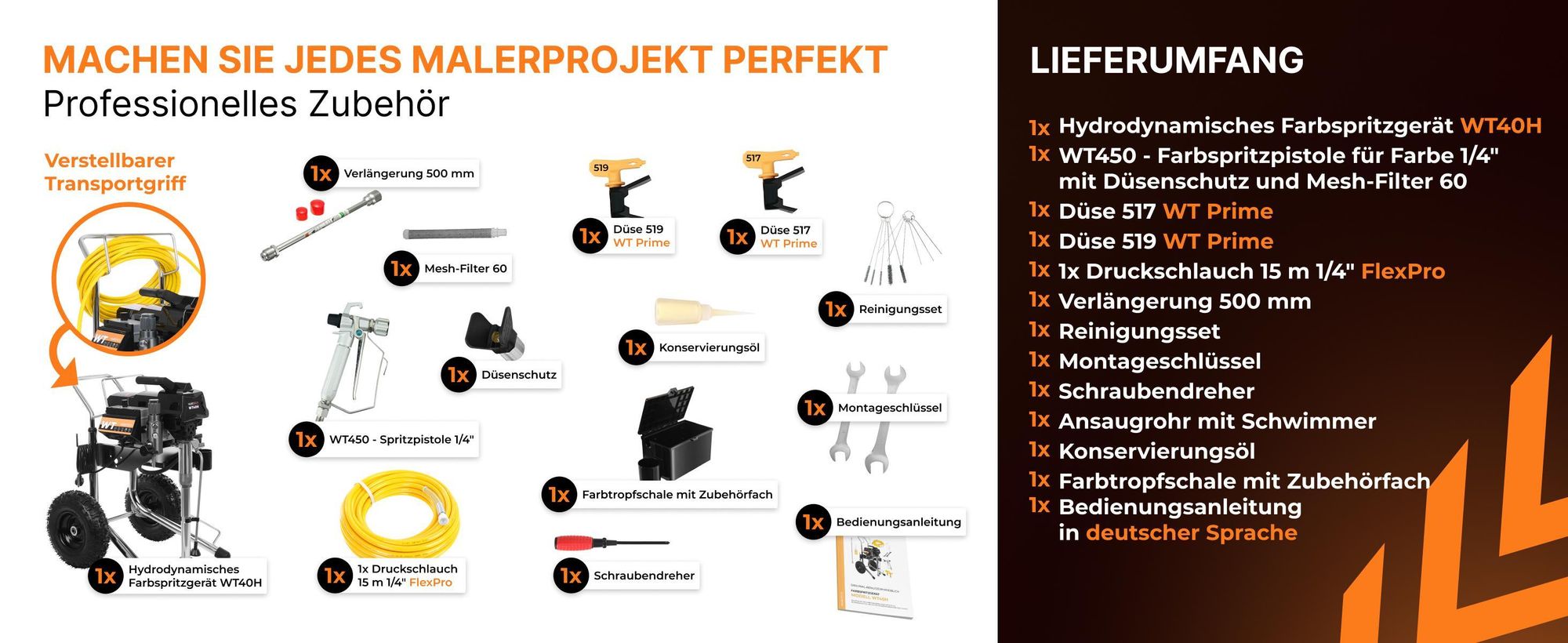 Farbsprühgerät WABROTECH WT40H Airless Farbsprühsystem mit Transporträdern, Airless Spritzgerät, 4 L/min