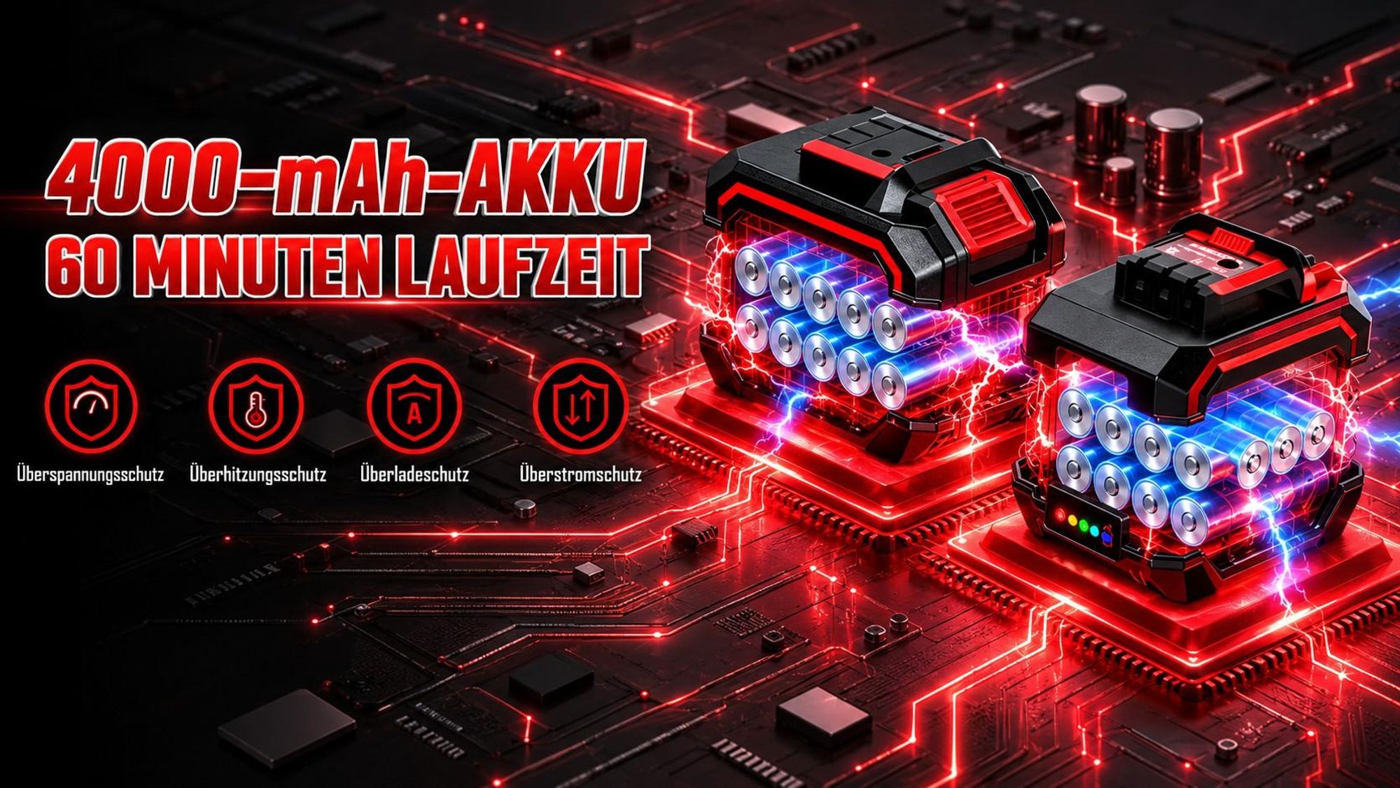 1000W Akku-Laubbläser 21V Brushless, 2×4,0Ah Akkus, 360 km/h, 6 Stufen mit Turbo,  kabelloser Laubbläser mit 2 Rohren