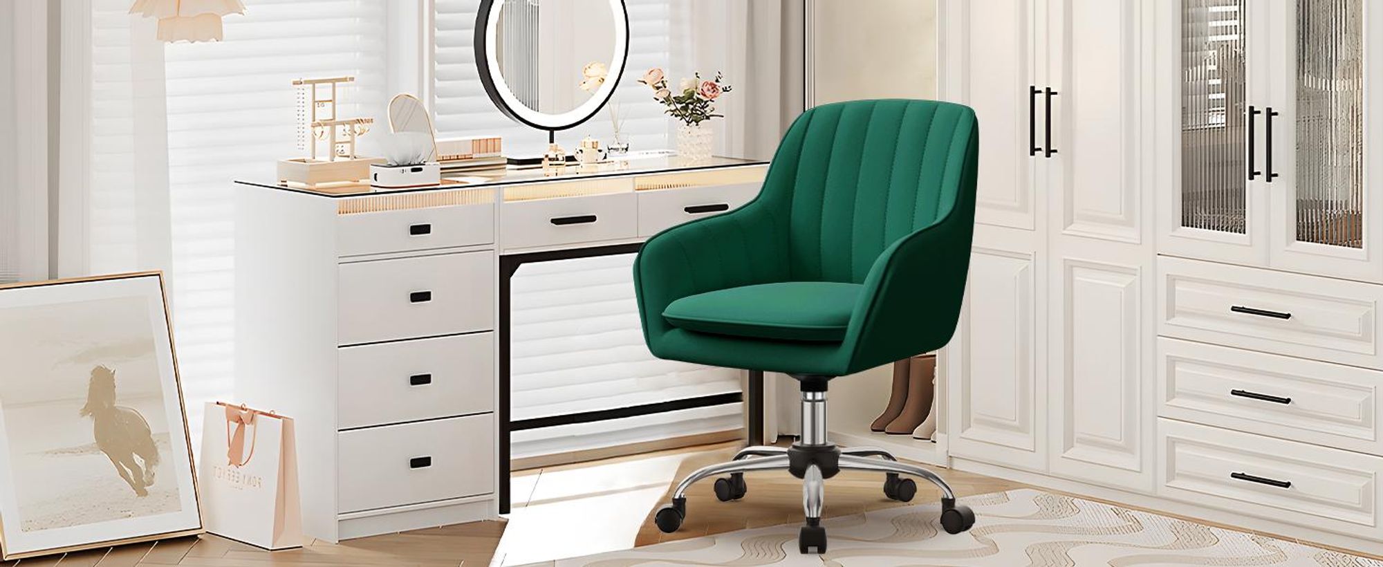 Portreen Bürostuhl, Drehstuhl,Homeoffice Stuhl,Schreibtischstuhl, bürostuhl ergonomisch, Chefsessel 150kg,Drehstuhl mit Rollen,Stuhl für Schminktisch