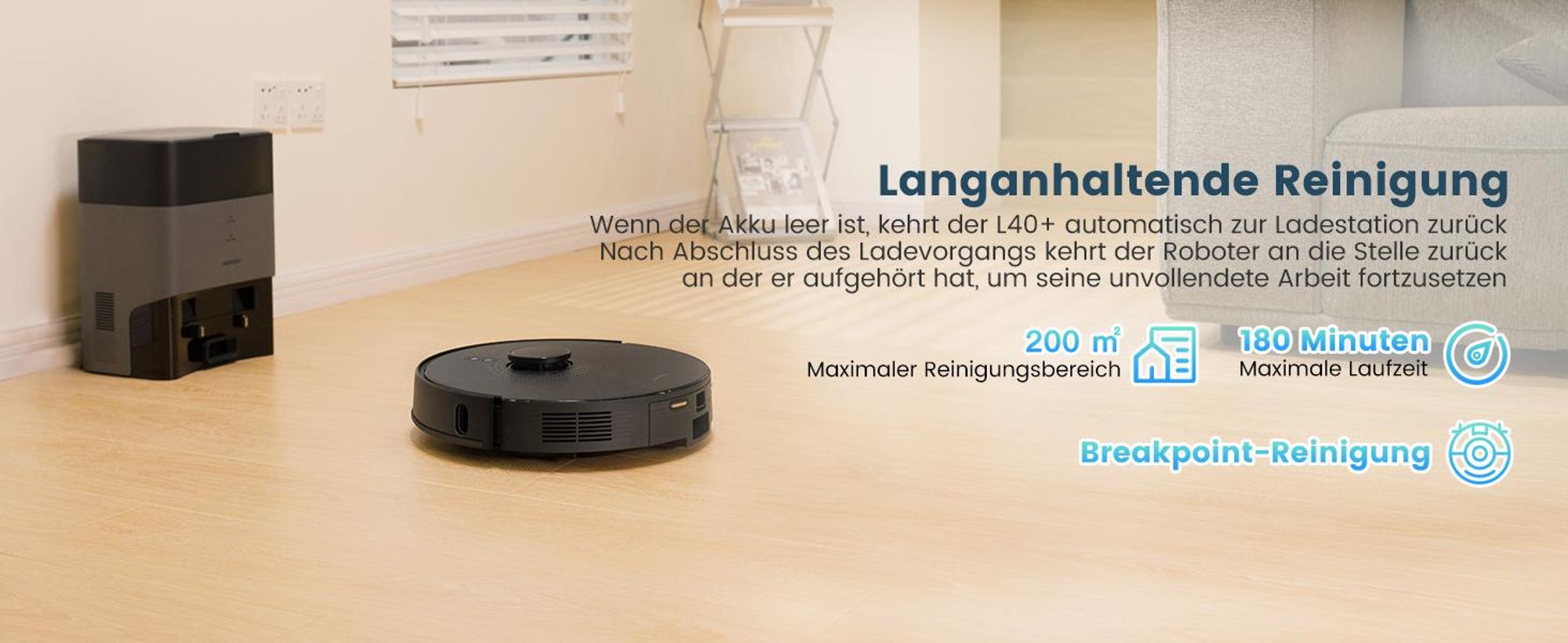 AIRROBO Nass-Trocken-Saugroboter L40 Plus Sauger und Wisch Staubsauger mit Wischfunktion Absaugstation, 5500Pa, 180min, 200m², 60 Tage freihändig