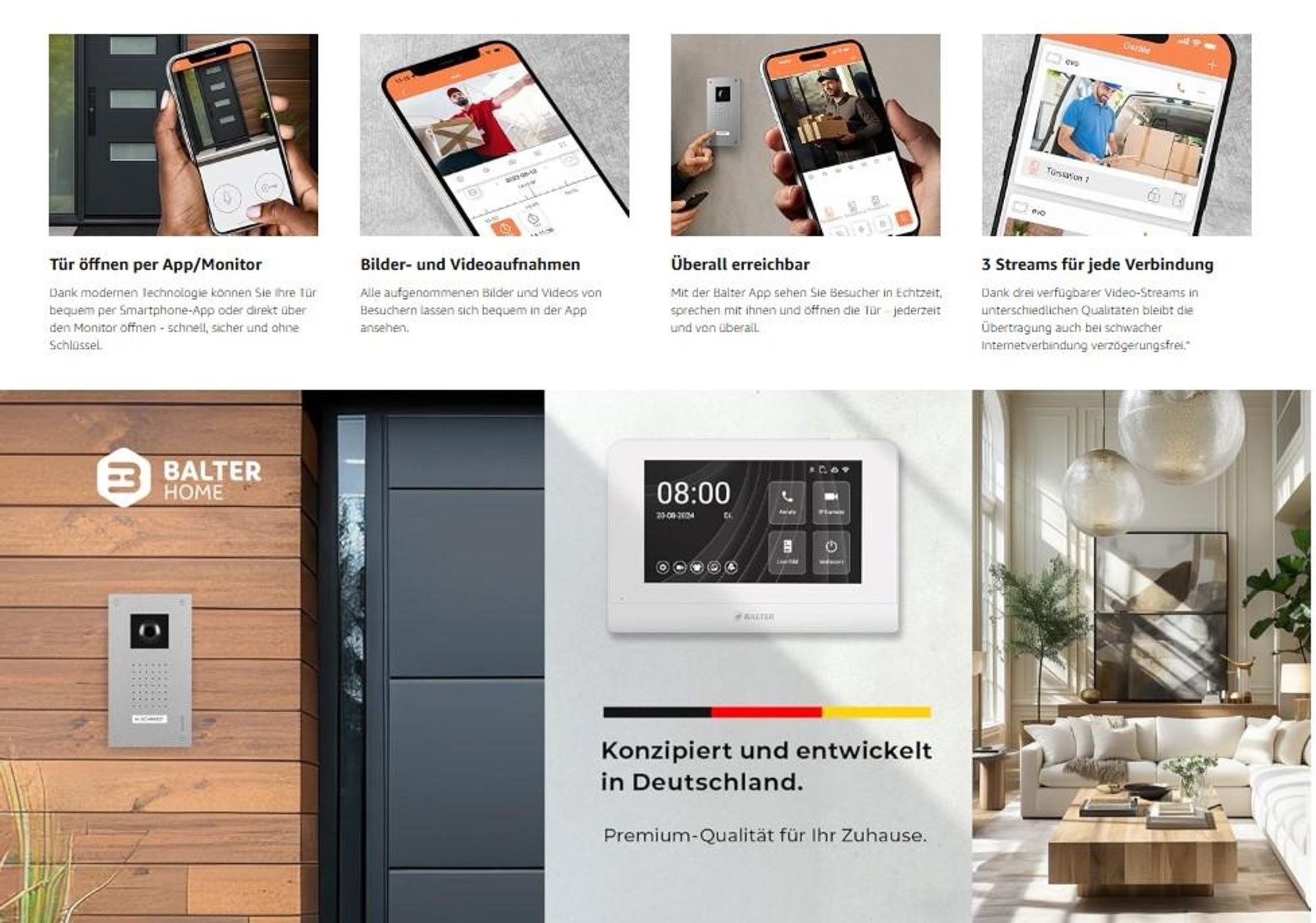 BALTER ENTRI L Unterputz Video Türsprechanlage mit Full HD Kamera und Audio Modul inkl. 2-Draht 1x 7 Zoll WiFi HD Monitor Smartphone App für 1 Familienhaus Set