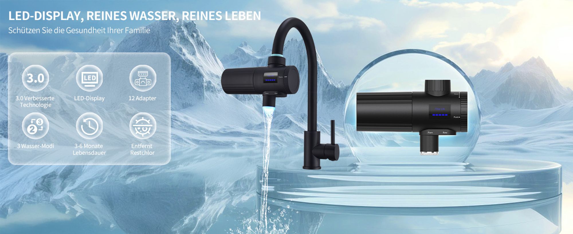 Homelody Wasserfilter für Wasserhahn,99% Chlorentfernung aus Leitungswasser,Blei-Filterung，Chloraminen und organischen Stoffen,Filter für Armatur