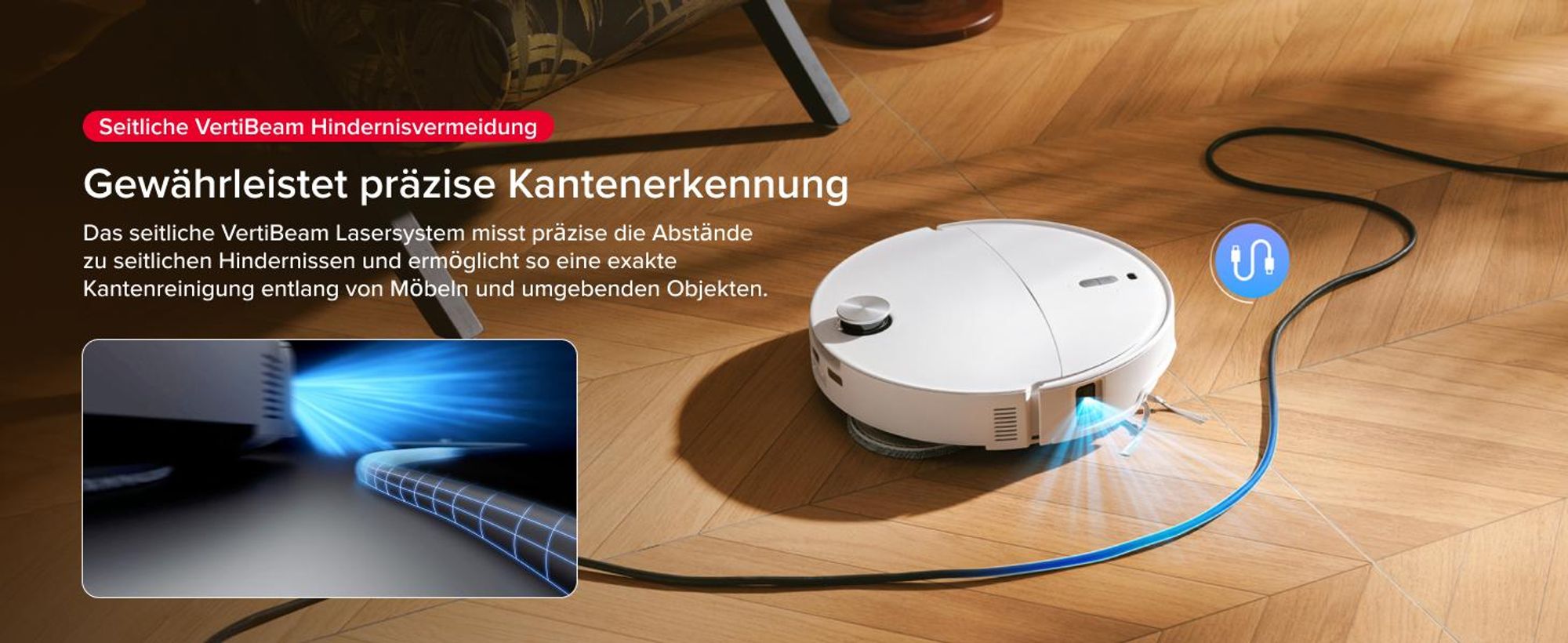 Roborock Qrevo Curv 2 Pro Staubsauger Roboter, 25.000 Pa Saugroboter mit Wischfunktion und Wischmopp-Hebefunktion, 100 °C Moppwäsche mit heißem Wasser
