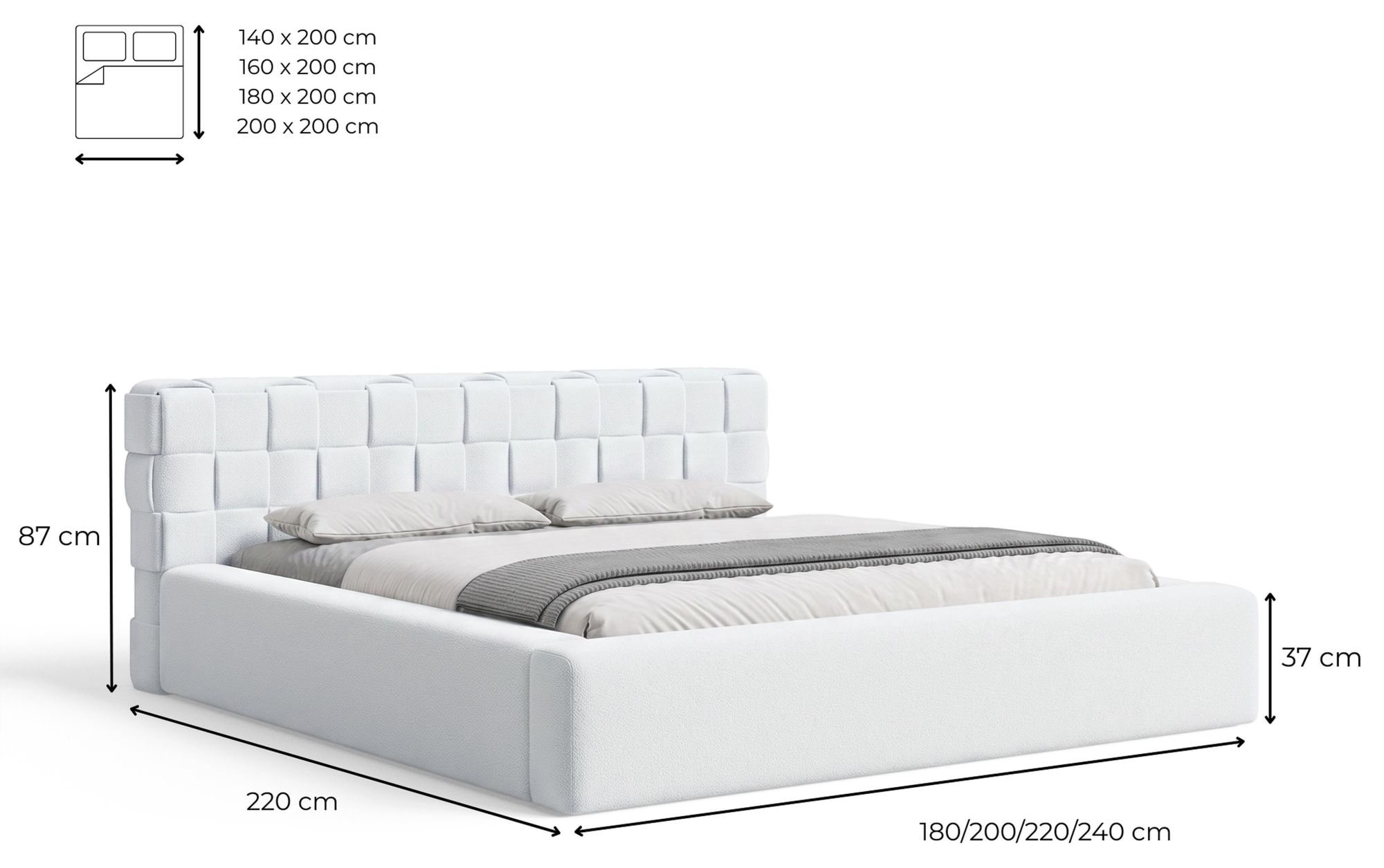 Chilly Möbel Design Bett Cube - Geometrisches Polsterbett mit Stauraum, Lattenrost und stabilem Metallrahmen 160x200 cm / Bouclé / Braun
