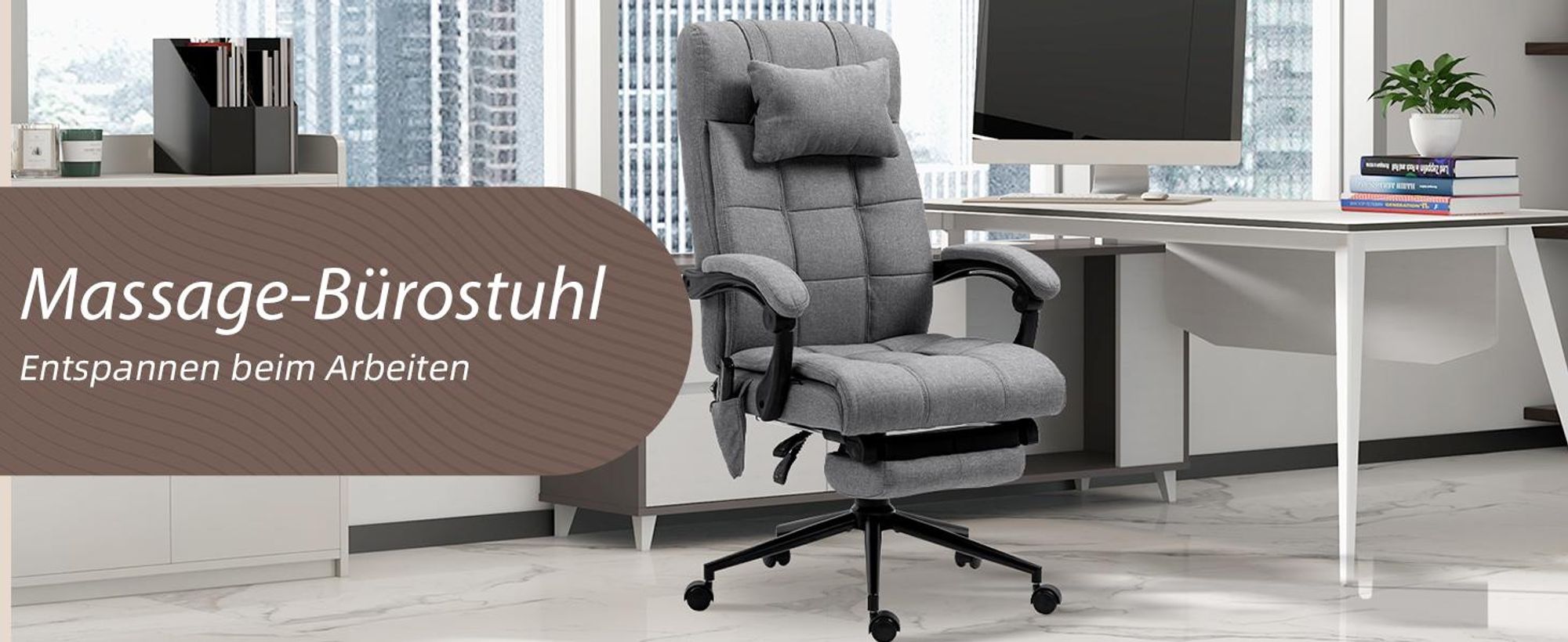 Vinsetto Bürostuhl mit Massagefunktion, Ergonomisch PC Stuhl mit Liegefunktion