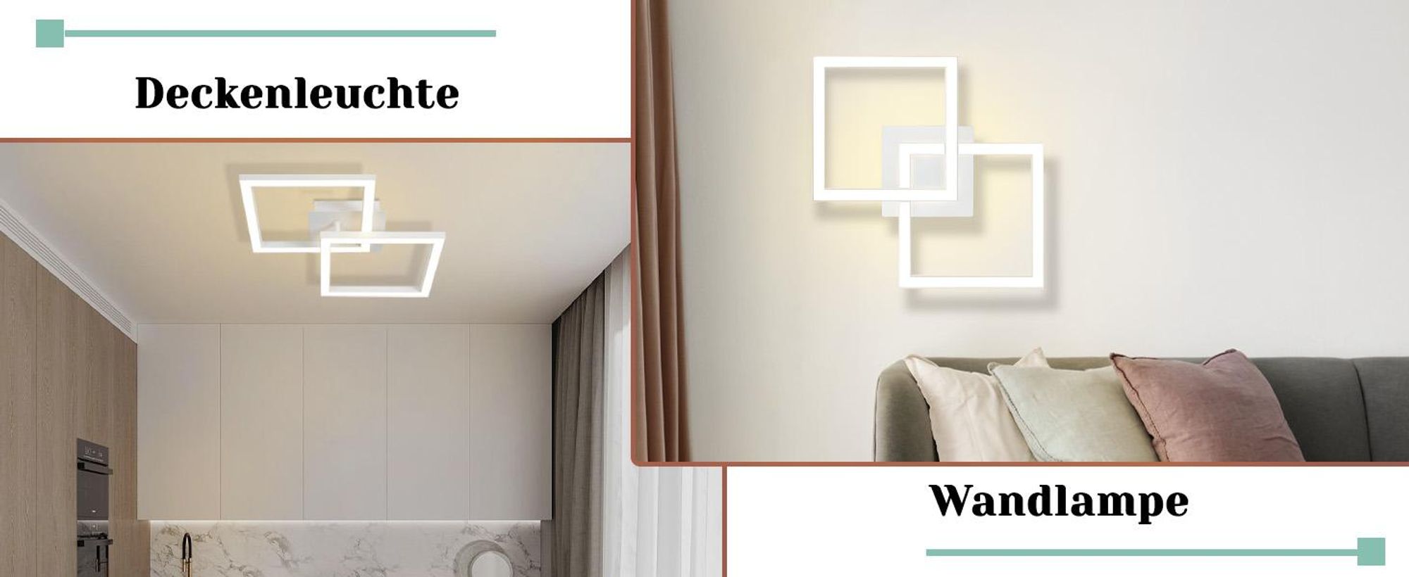 ZMH Deckenlampe LED Deckenleuchte Modern Küchenlampe 24W Flurlampe 3000K Schlafzimmerlampe Deckenbeleuchtung Eckig Weiß für Wohnzimmer Flur