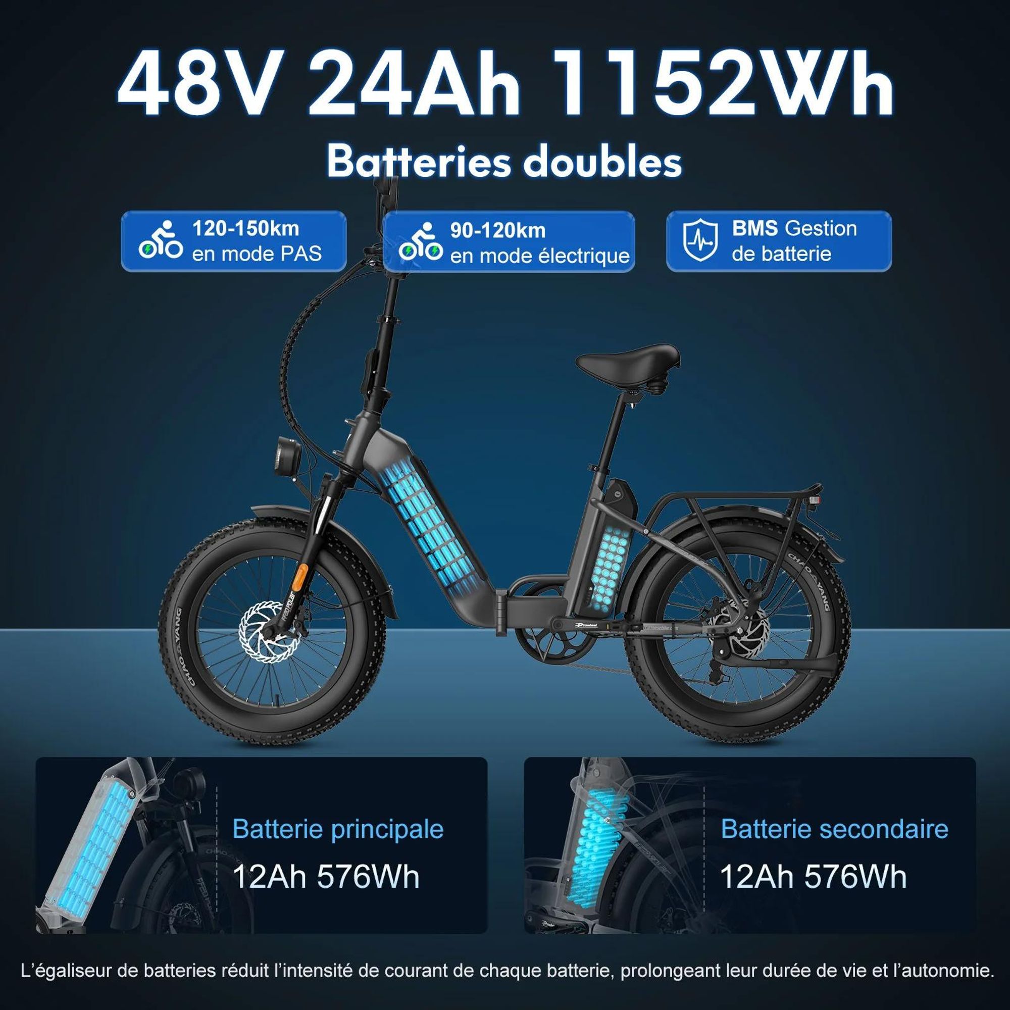 Vélo Électrique FAFREES FF20 Polar - Batterie 48V24Ah Pneus De 20 Pouces Frein à Disque Mécanique - Bleu