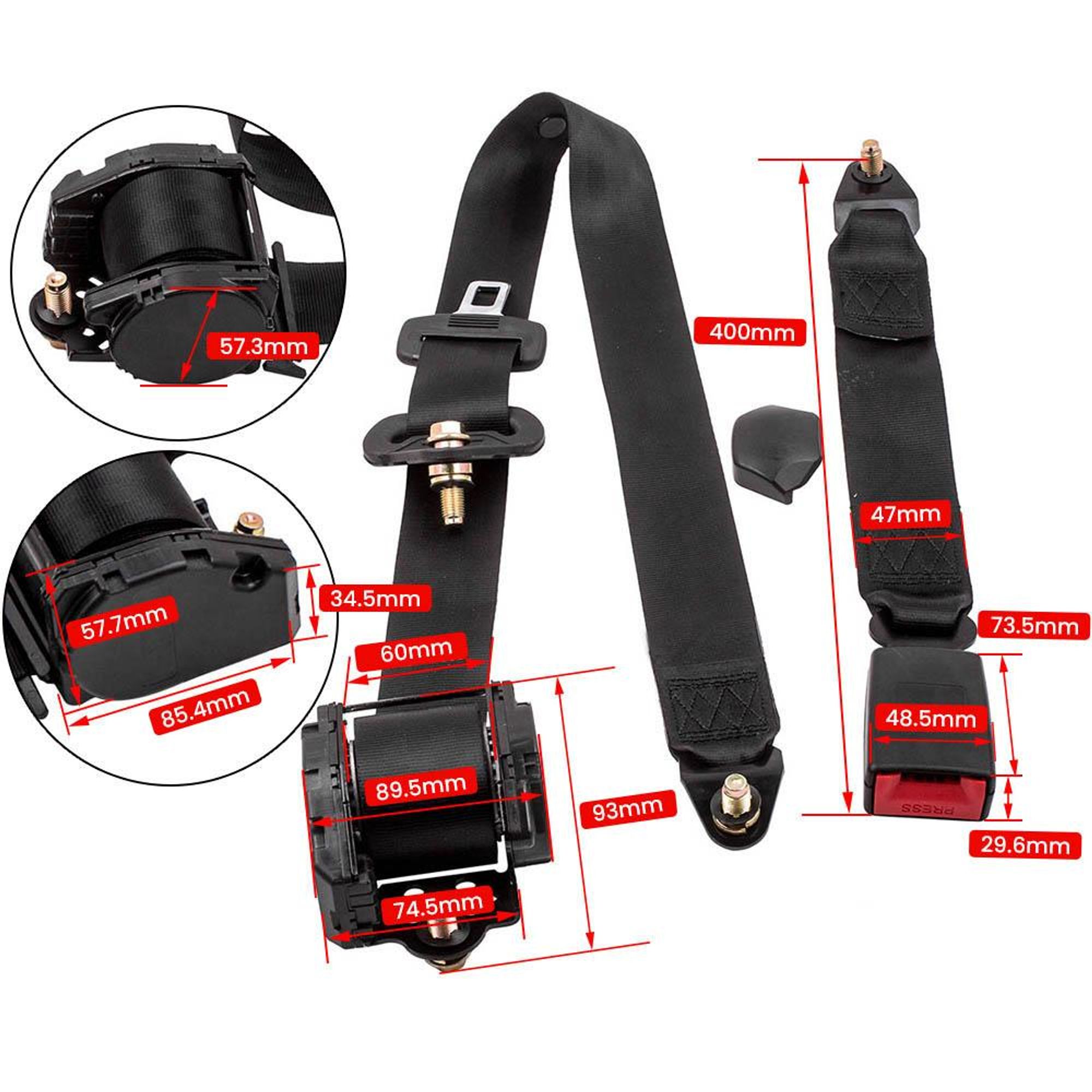 2x Ceinture de sšŠcuritšŠ automatique 3 points Ceinture de sšŠcuritšŠ universelle 300cm E-contr?le