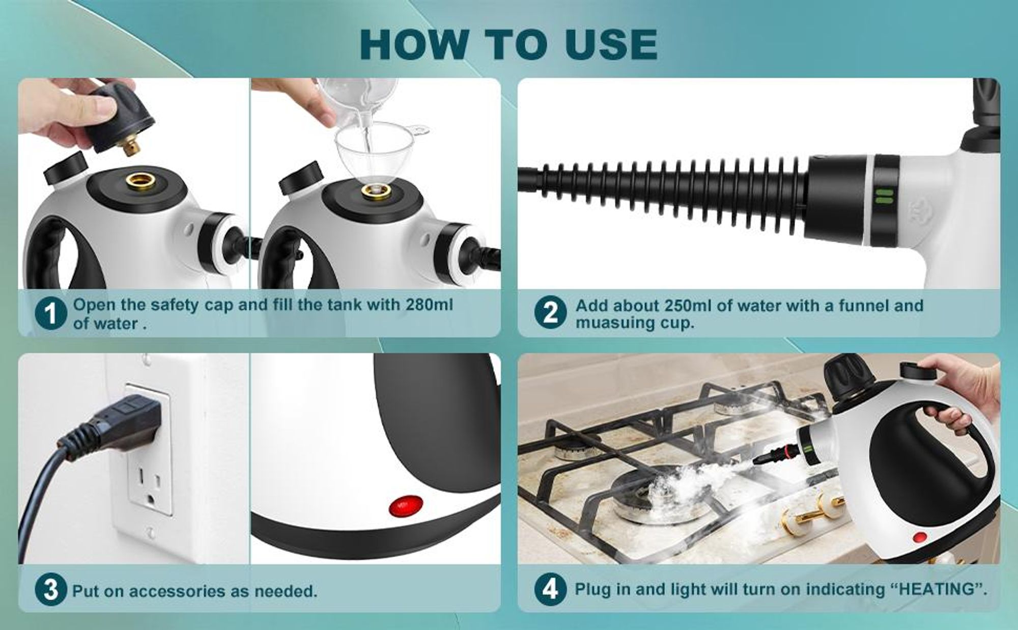 Dampfreiniger, Handdampfreiniger, Teppichreiniger, 1050W Hochleistung Steam Cleaner, mit 350ml Tank, Mehrzweck-Dampfgarer für den Heimgebrauch