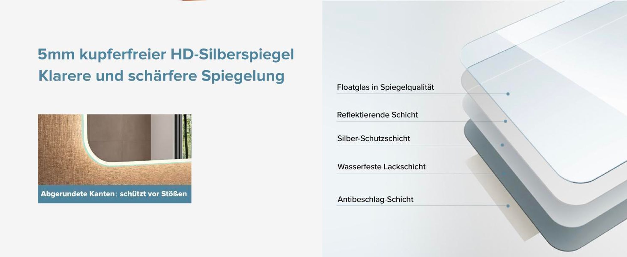 doporro Design LED-Spiegel Wandspiegel 70x50cm Badezimmerspiegel Beschlagfrei 5 mm Glas durch Antifog-Schicht Nova-02