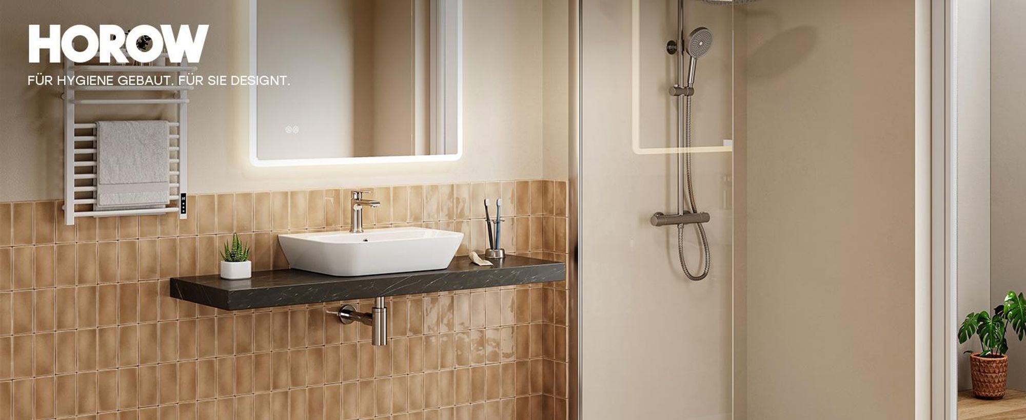 HOROW 56 x 40 cm Hänge Waschbecken, Badezimmer Aufsatzwaschbecken, Handwaschbecken für Gäste wc, mit Wasserhahnloch und einen Überlauf