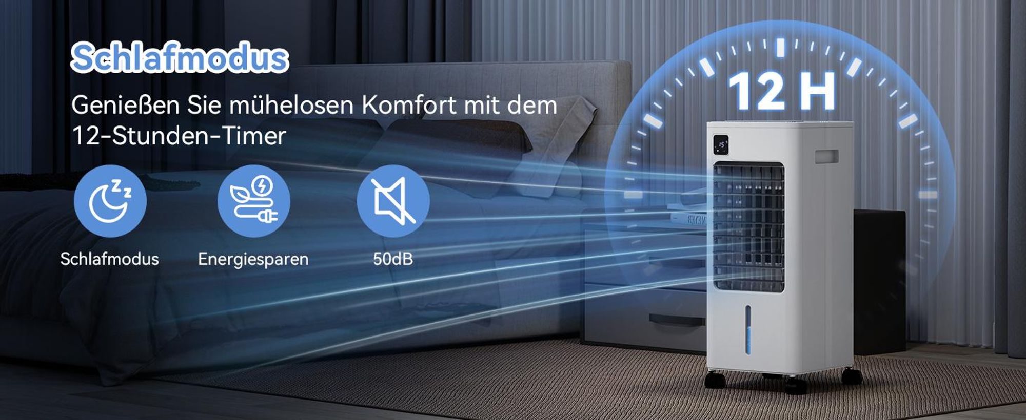 Puluomis 3 in 1 Luftkühler mit 3 Geschwindigkeiten 8L, 12h Timer und Fernbedienung Ventilator mit Wasserkühlung Mobile Klimageräte für bis zu 25m²