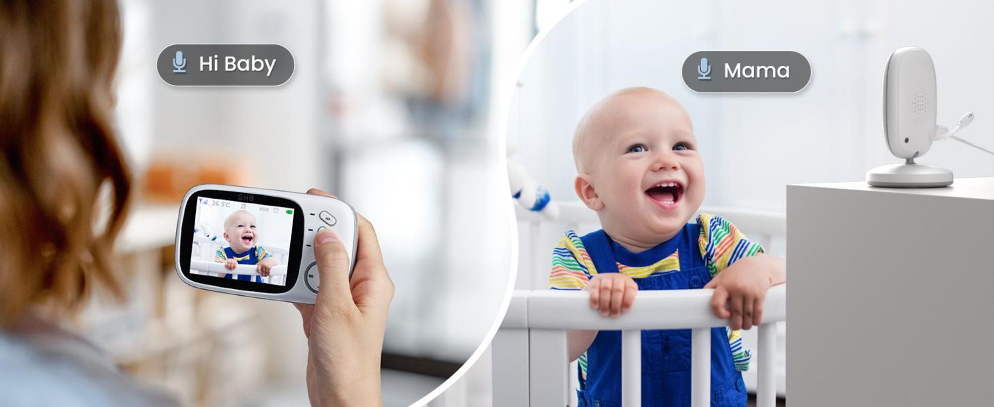 Babyphone mit Kamera 3,2 Zoll Babyphone mit Temperaturüberwachung, Zwei-Wege-Gegensprechanlage, Schlaflied, VOX