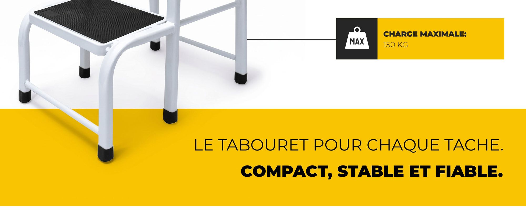 Drabest | Tabouret en acier - 2 marches - Stable et robuste - Pieds antidérapants - Capacité de charge : 150 kg - Pour la maison, le bureau et les travaux de bricolage