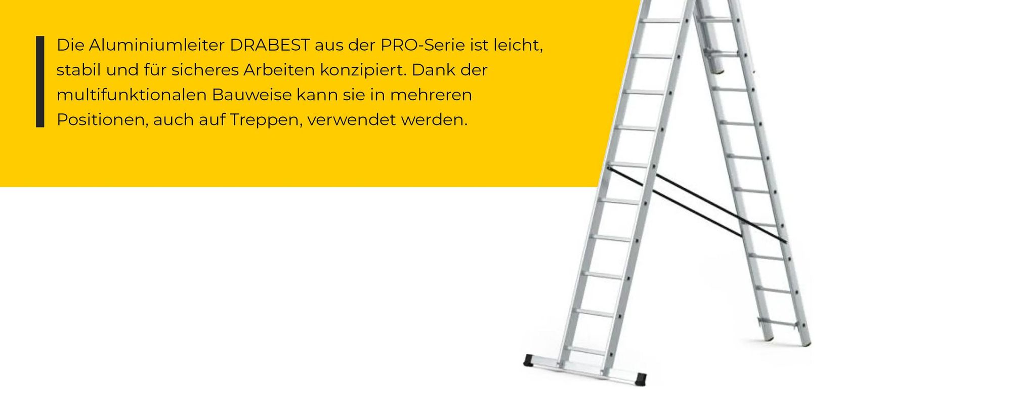 Drabest | Leiter - Trittleiter 3x13 Stufen, Klappleiter - Tragfähigkeit 150 kg - Alu Leiter, Treppenleiter, Anti-Rutsch-Füße, Arbeitshöhe 8,61m
