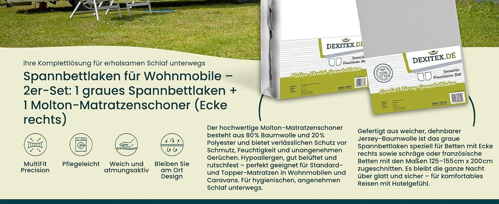 Wohnmobil in der Natur mit Spannbettlaken und Matratzenschoner