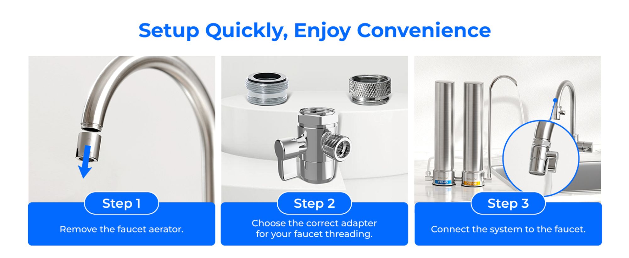 [Silber-Ionen] Waterdrop Dual-Stage Countertop Wasserfilter System, Silber-Ionen Verbesserte Filtration, Edelstahl, WD-CTF-09 (2 Filter)