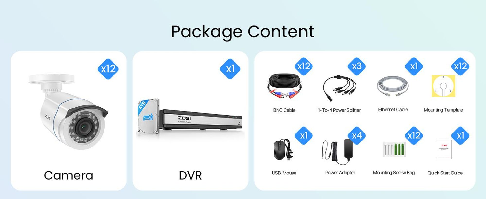 ZOSI 1080P 16CH Überwachungskamera Set Aussen, Personen- und Fahrzeugerkennung, 4TB DVR Rekorder, Videoüberwachung für Haus- und Geschäftsüberwachung