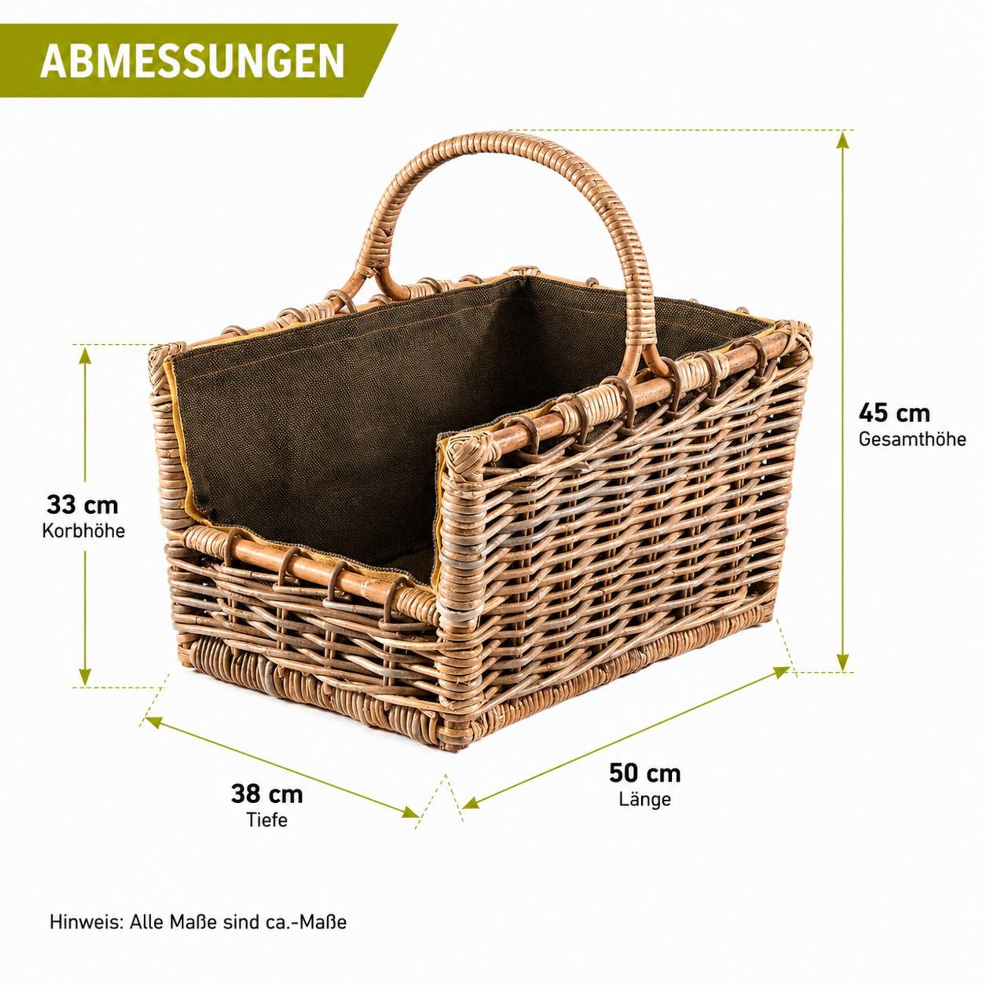 Kobolo Kaminholzkorb Rattan grau abnehmbarer Textileinsatz | Holztrage für Kaminholz Brennholzkorb Feuerkorb stabil Aufbewahrungskorb Dekokorb modern