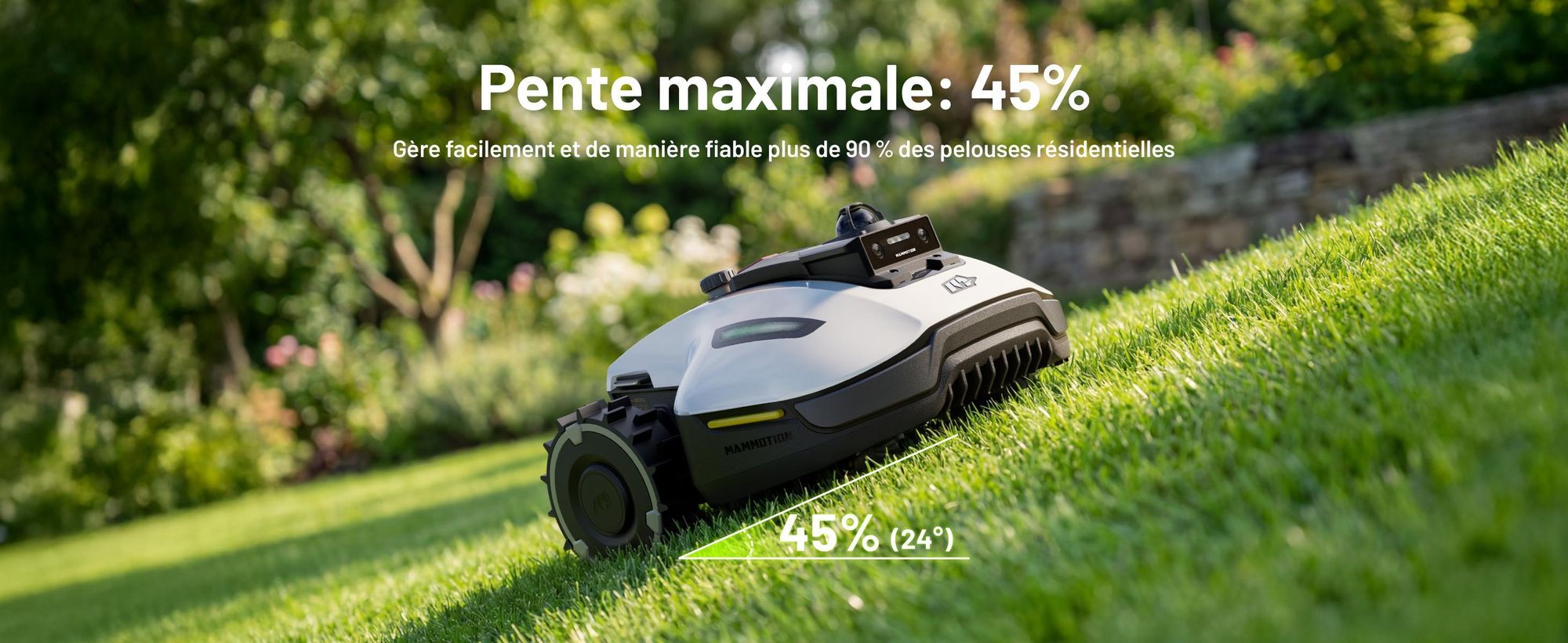 Robot tondeuse Mammotion YUKA Mini 2 1000 avec garage et station de lavage, jusqu’à 1000 m², DropMow, cartographie auto, coupe des bordures, APP