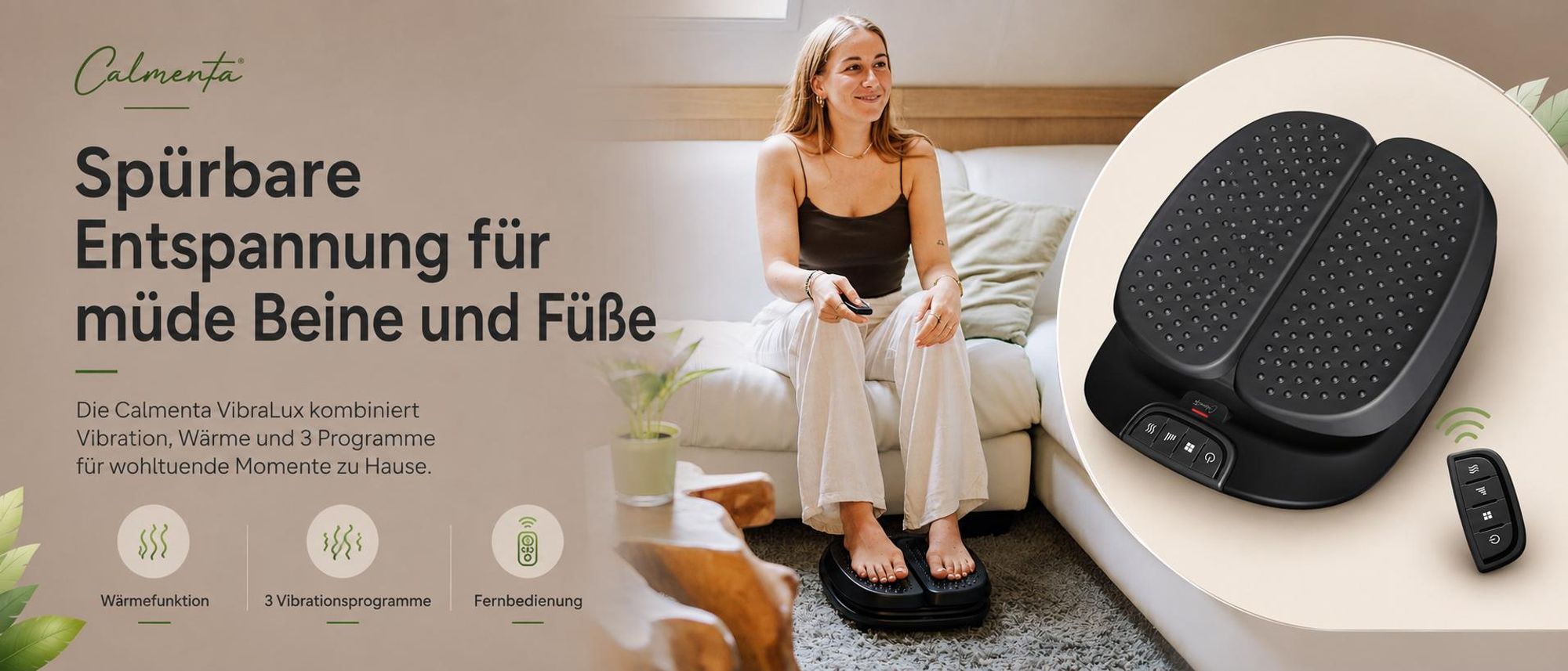 Calmenta VibraLux Fußmassagegerät mit Vibration, Wärme und Fernbedienung für zu Hause