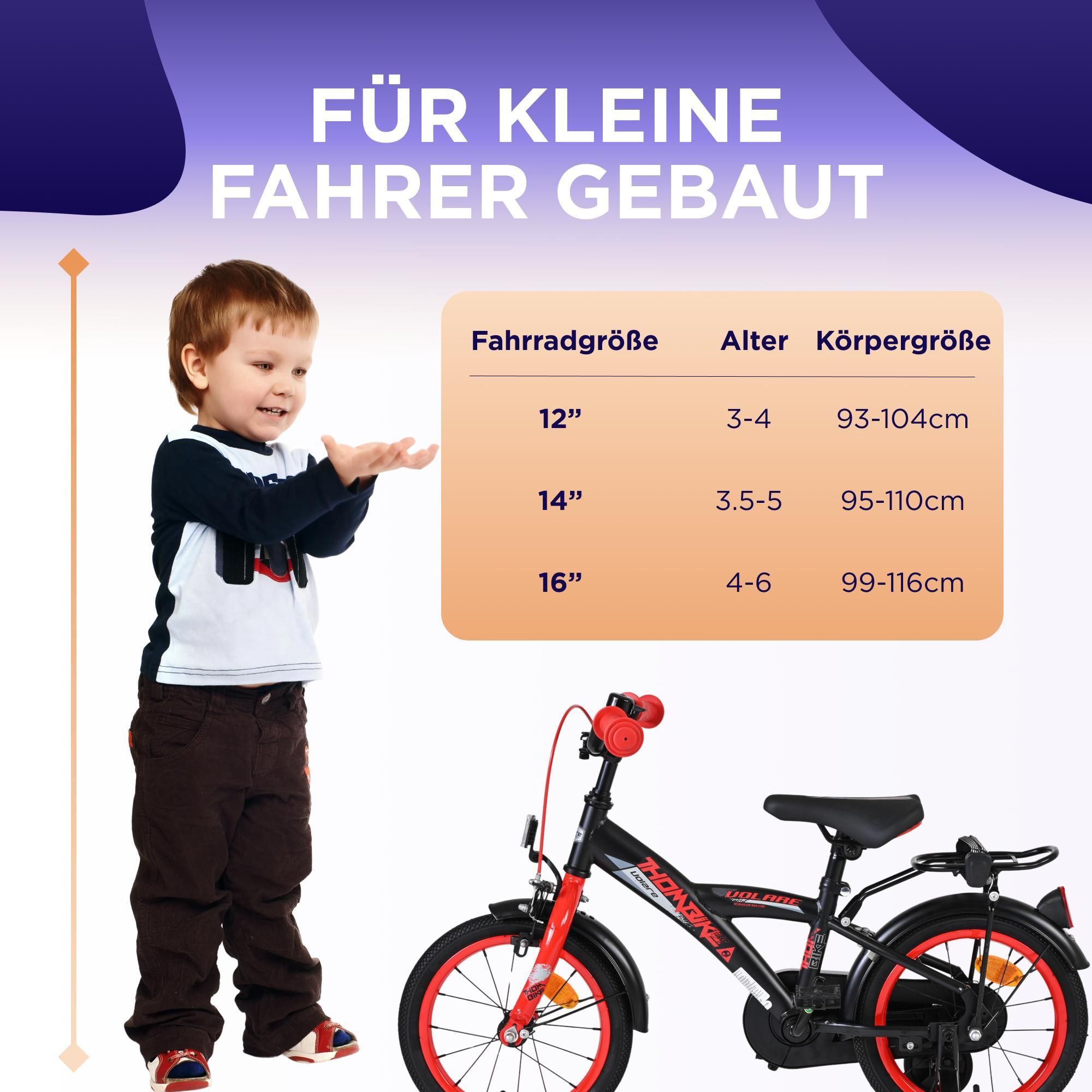 Volare Thombike Kinderfahrrad - Jungen - 14 Zoll - Schwarz Rot