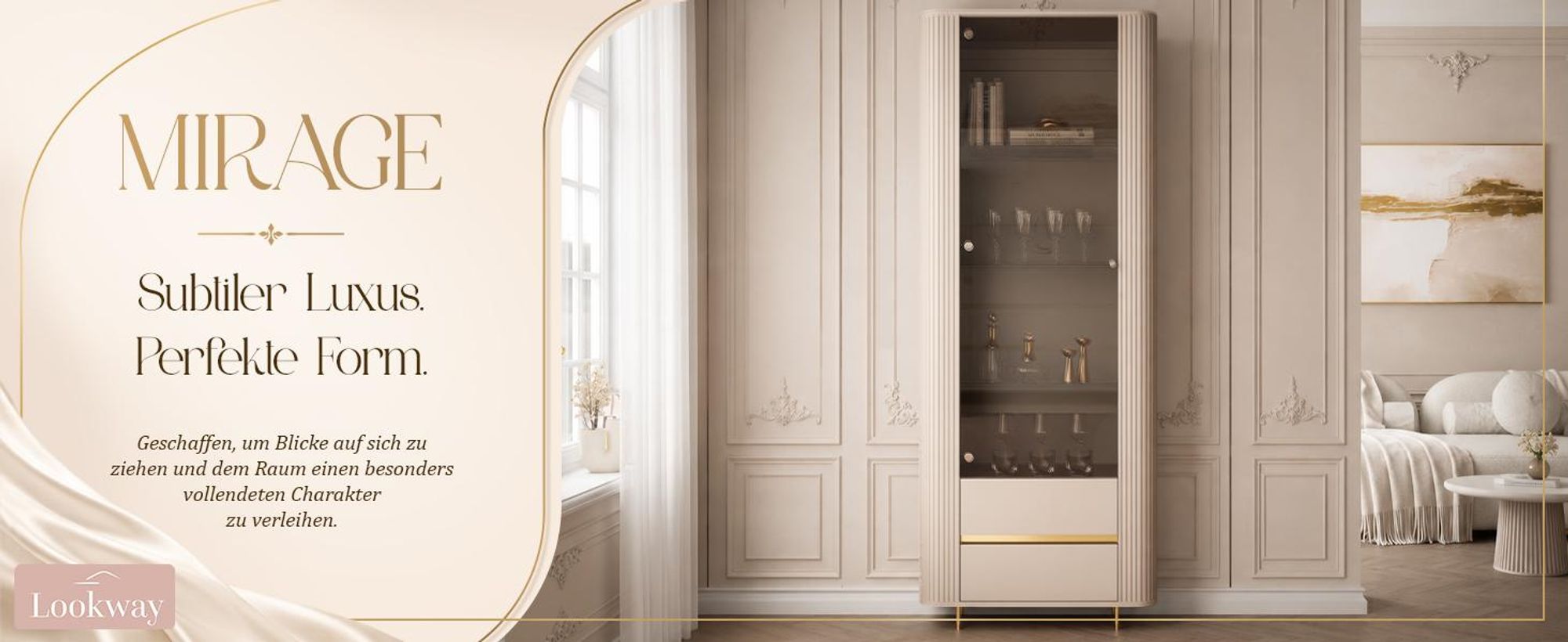 Vitrine MIRAGE GOLD mit LED-Beleuchtung