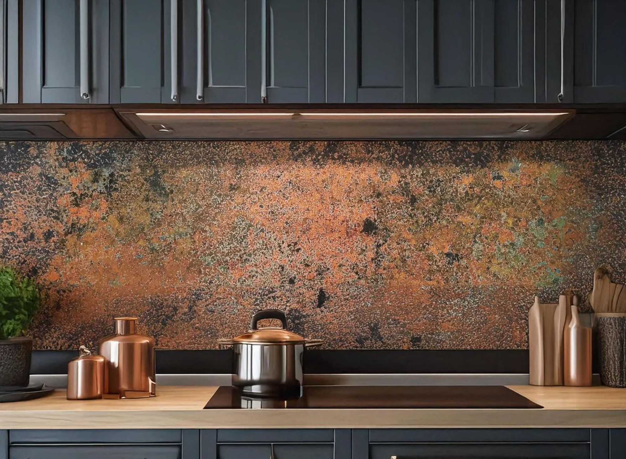 CopperAndCraft Echtes Kupfer Küchenrückwand 80x60 cm, Handgemachtes Metall Wandpaneel, Spritzschutz Küche, Dekoratives Wanddesign, Wandverkleidung