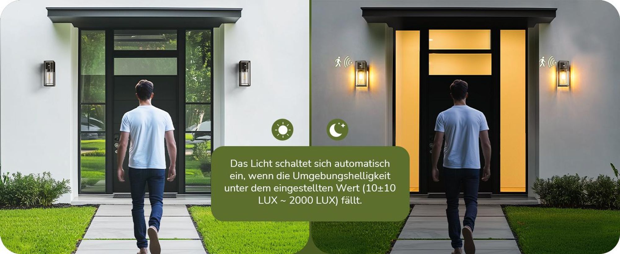 EDISHINE Wandlampe Innen/Außen mit Bewegungsmelder, Moderne Wandleuchte E27, Anthrazit