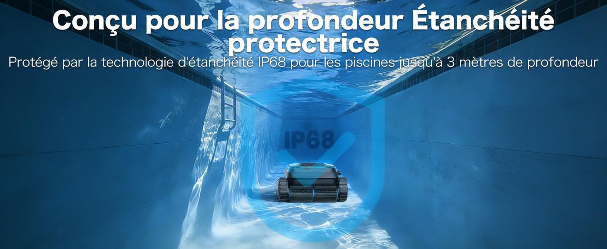 Robot de piscine AIRROBO CP20 Sans fil Aspirateur de piscine Stationnement automatique et escalade murale, 3 moteurs 120 min, pour sol/mur/ligne d'eau