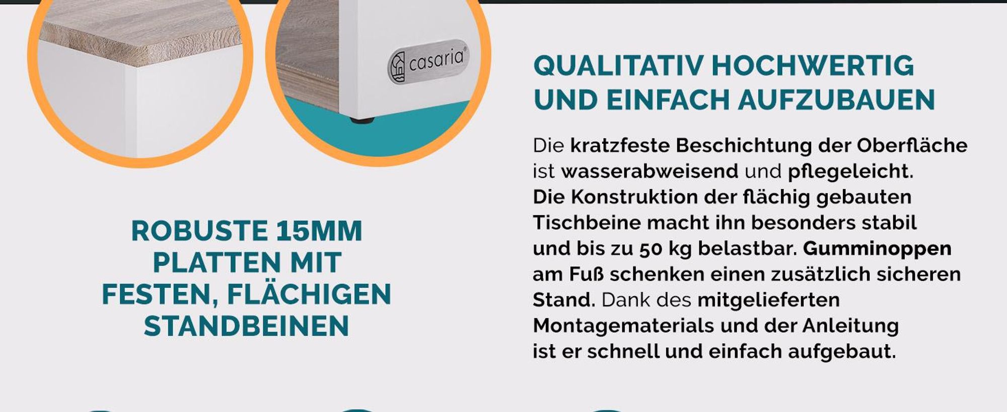 CASARIA Couchtisch mit Stauraum Weiß Eiche