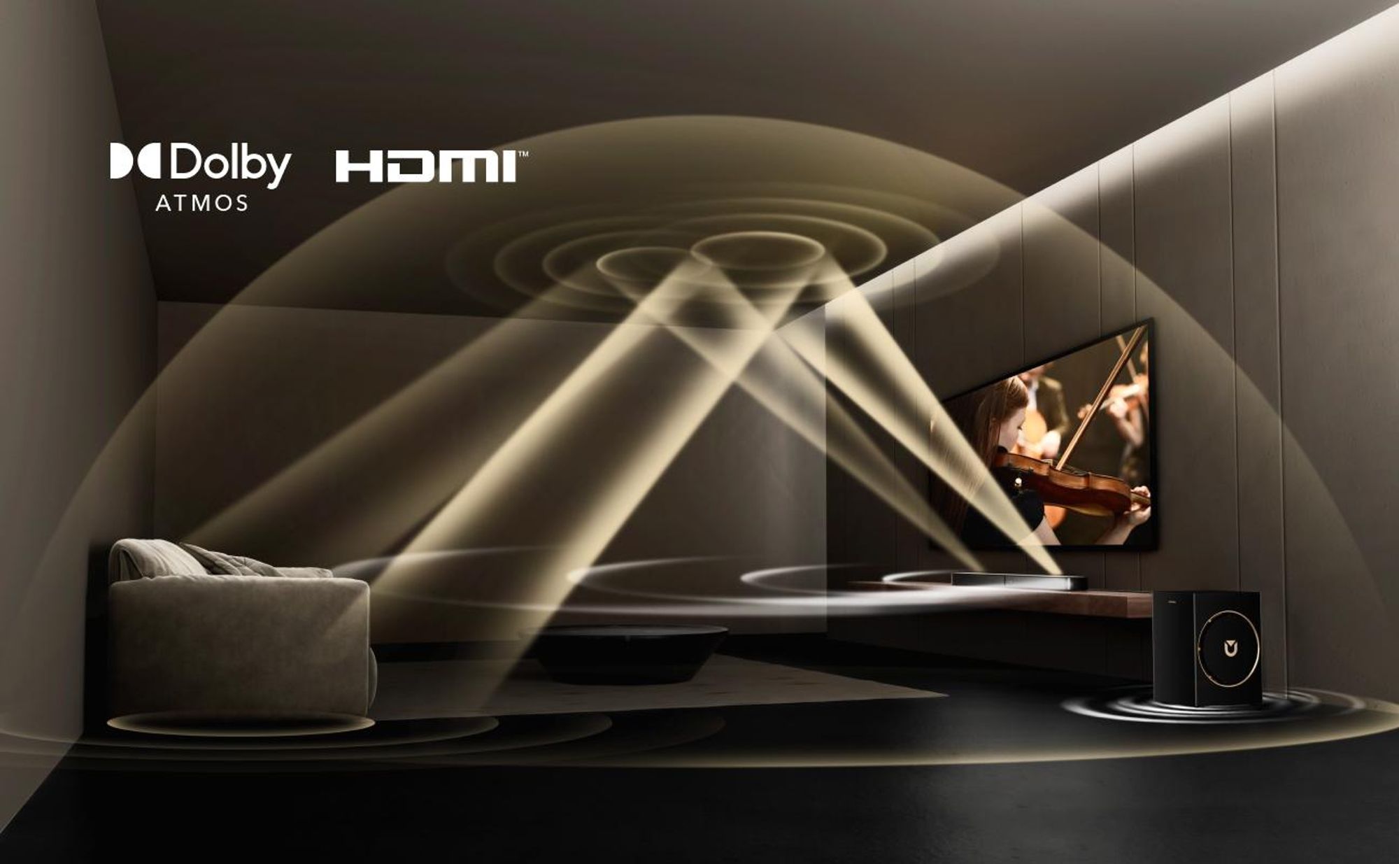 ULTIMEA 3.1.2-Kanal Soundbar mit Dolby Atmos, Surround-System für Fernseher mit 6,5-Zoll Subwoofer, Bluetooth 5.4, HDMI eARC, 360W, Skywave F30 Boom