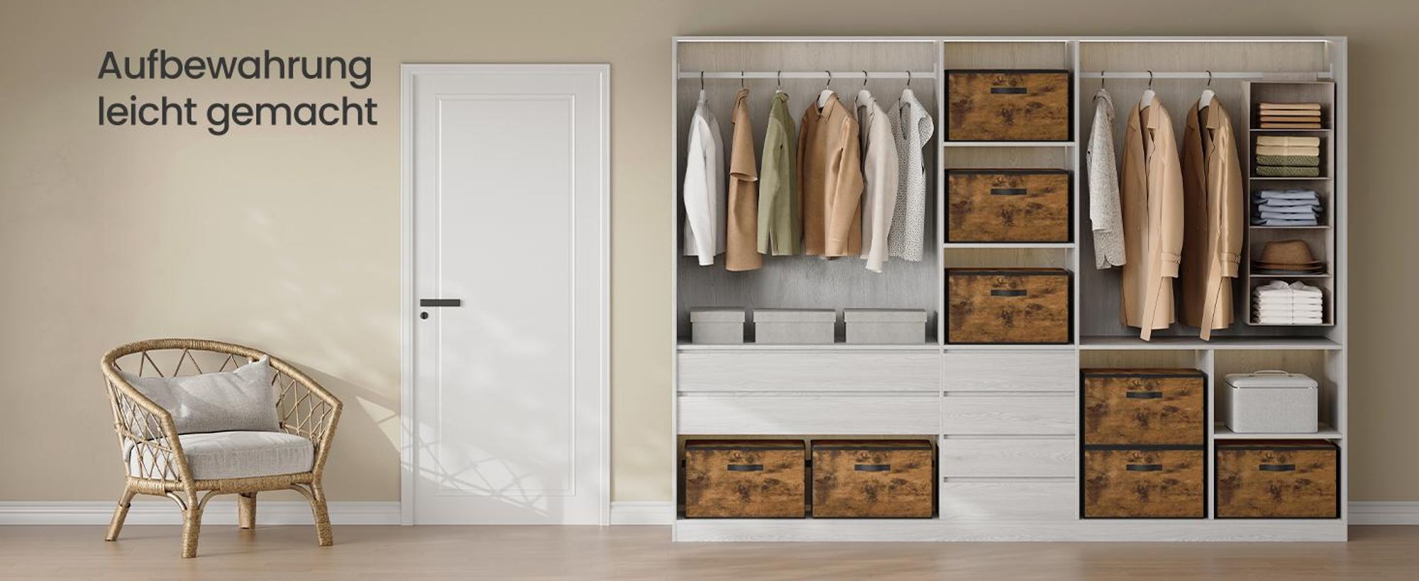 SONGMICS Faltbare Aufbewahrungskisten mit Griffen, 6er Set, Kleidung Organizer, Vliesstoff, 50 x 30 x 30 cm, braun
