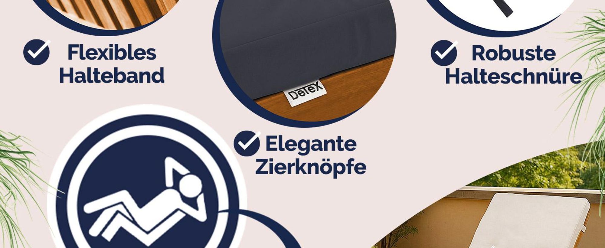 DETEX Polster Auflage für Gartenliege, Kissen, wetterfest, waschbar in Rot
