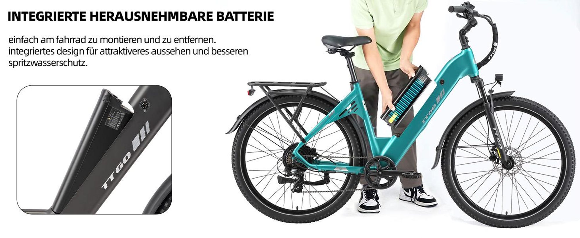 TTGO E-Bike Cityrad 28x2,4 Zoll, 110km, 70 Nm Hinterradmotor, C5, ZOOM Federsattelstütze 7 Gang Shimano, 648 Wh, Tiefeinstieg, Pedelec, Elektrofahrrad