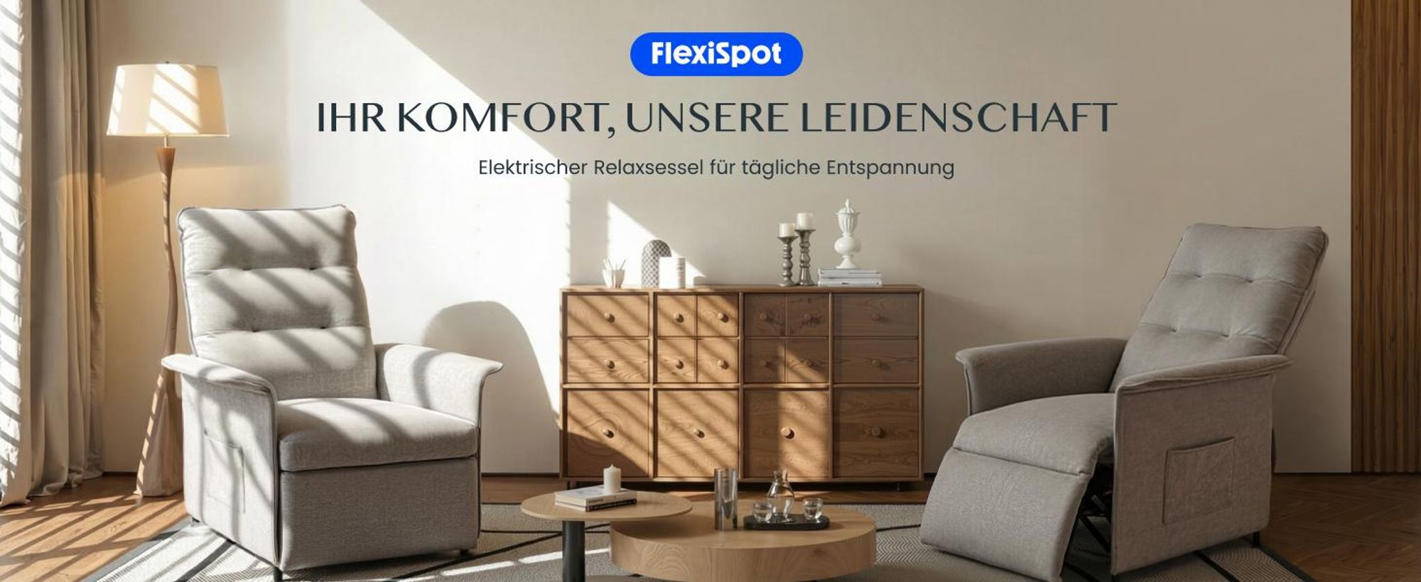 FLEXISPOT Elektrischer Relaxsessel mit Liegefunktion 105°–155°, ergonomischer Liegesessel mit Fußstütze, Fernsehsessel bis 200kg belastbar, Lichtgrau
