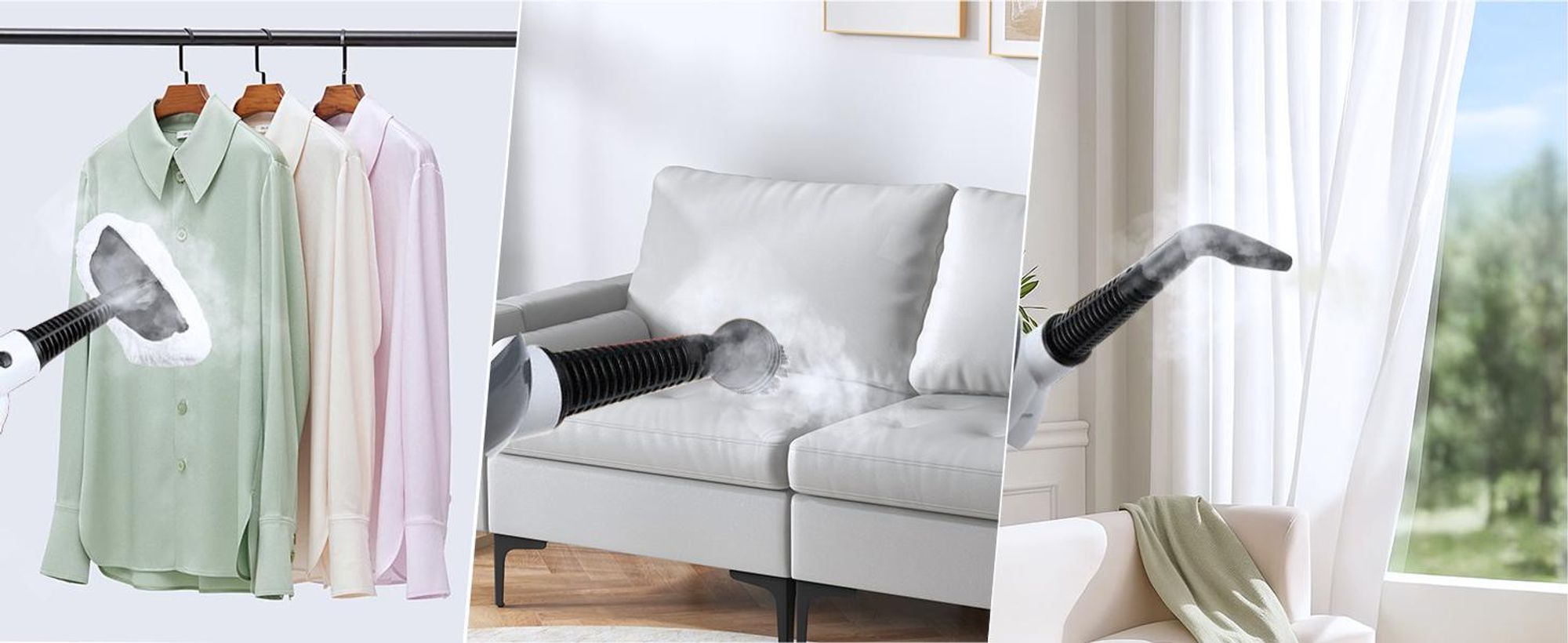 11 in 1 Dampfreiniger - 15s Aufheizung, 140°C Heißdampf, Drehbarer Kopf, Höhenverstellbar, mit 2 Wischpads für Glas, Auto, Küche, Bad, Boden, Fenster