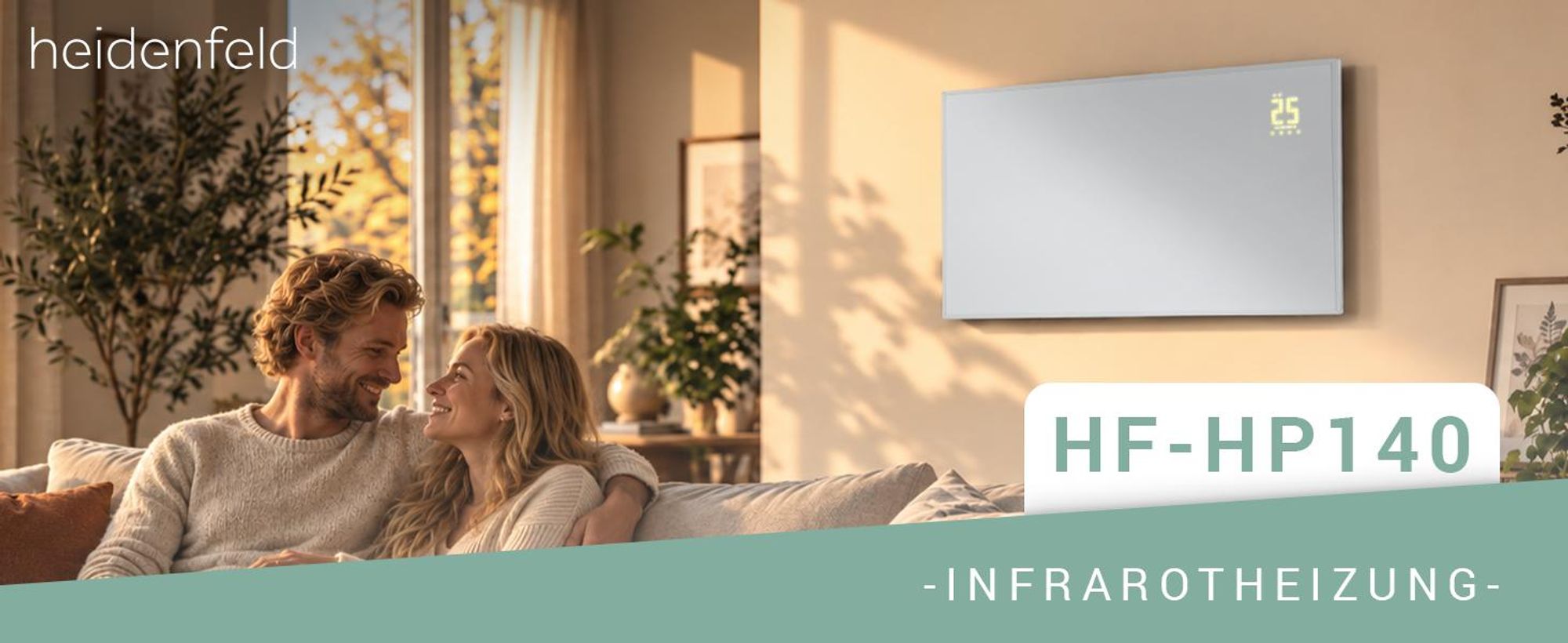 Heidenfeld Infrarotheizung HF-HP140 | Bis 15 m² - Heizkörper - Heizpaneel - Infrarot - App Steuerung - Touch Bedienfeld - Kindersicherung (500 Watt)