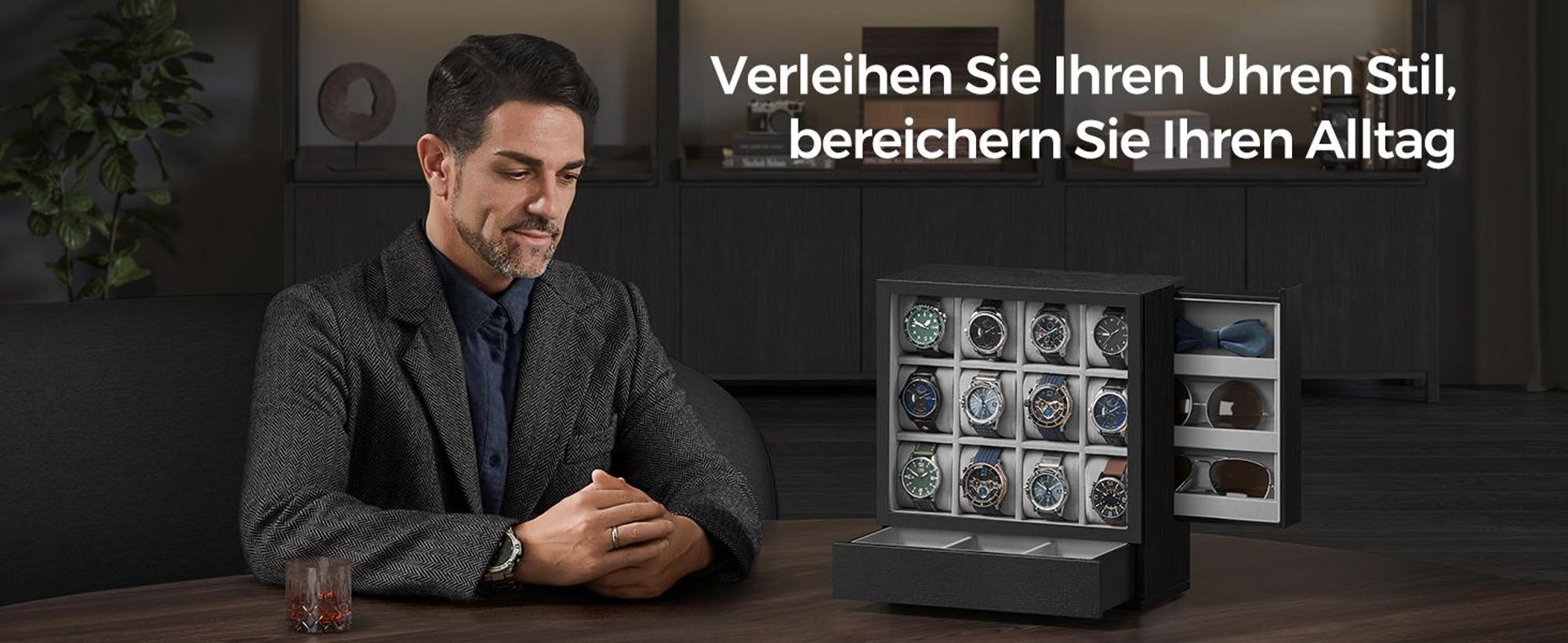 SONGMICS Uhrenbox Uhrenbox 12 Fächer, Uhrenkasten, vertikale Aufbewahrung,Geschenkidee