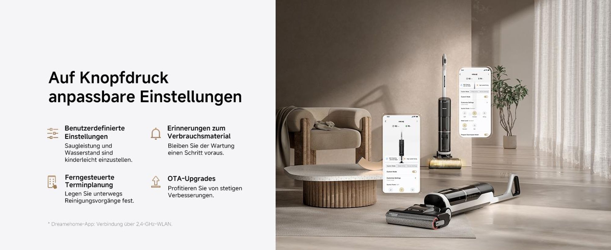 Dreame H14 AE Nass- und Trockensauger,18kPa Saugkraft,180° Lie-Flat,60 °C Bürstenpflege,selbstreinigend&trocknend,Doppelrotationsbürste,App,LED,280㎡