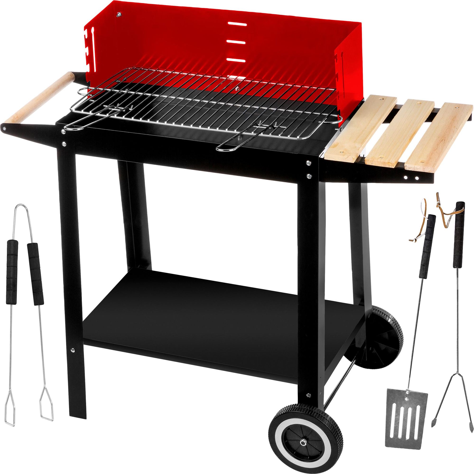 Holzkohlegrill mit Rädern und Holzablage