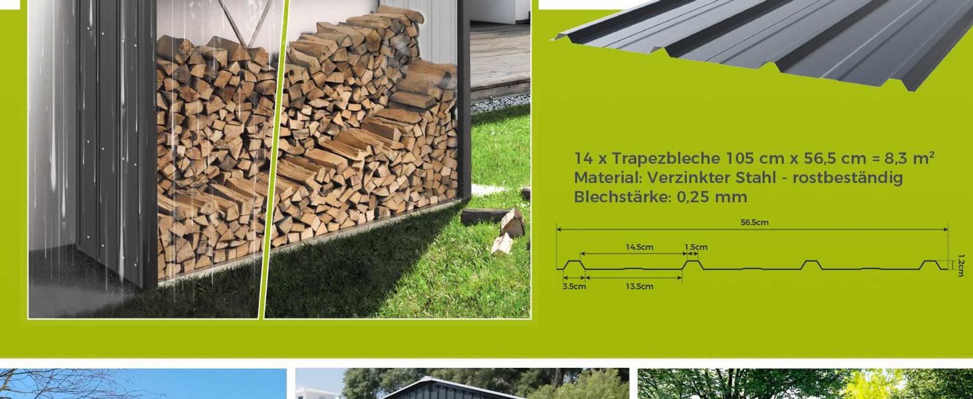 Mondeer Wellplatte Dachplatten 14-tlg Trapezblech-Set, 8,3 m² Abdeckfläche inkl. 100 Schrauben & Montagehandschuh, Feuerverzinkt 105 x 57cm Dunkelgrau