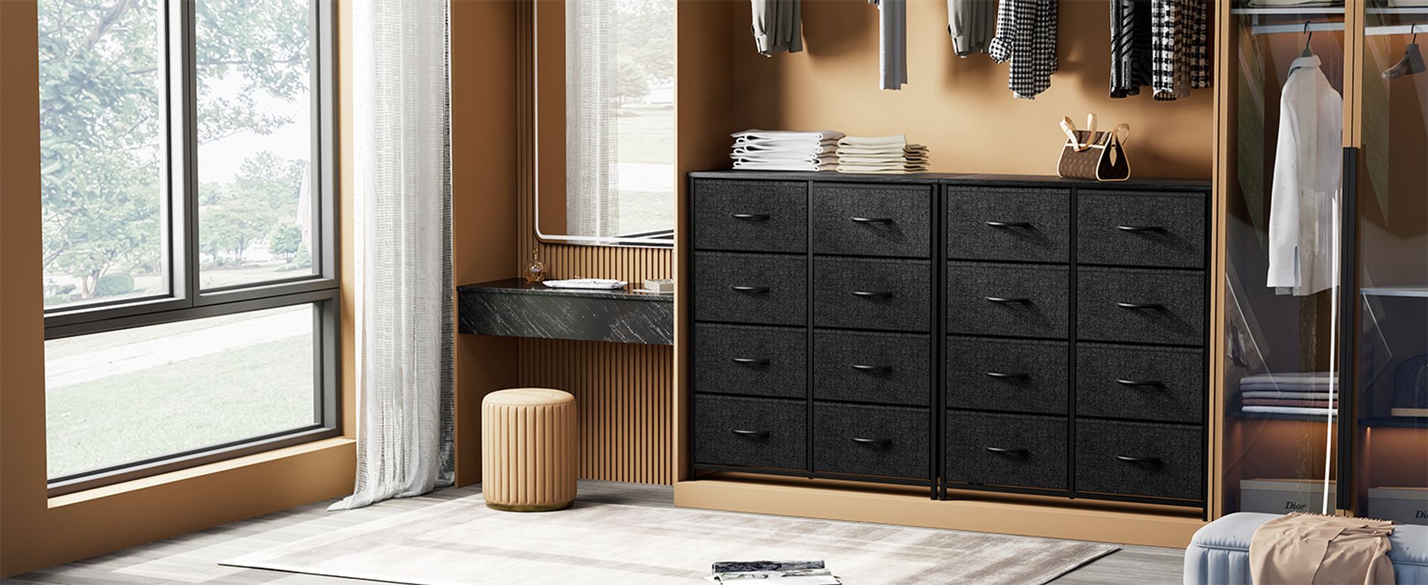 Kommode mit Stoffschubladen, Chest of Drawers mit 8 schubladenschrank, kommode schlafzimmer schubladen schrank，Stoffkommode drawer