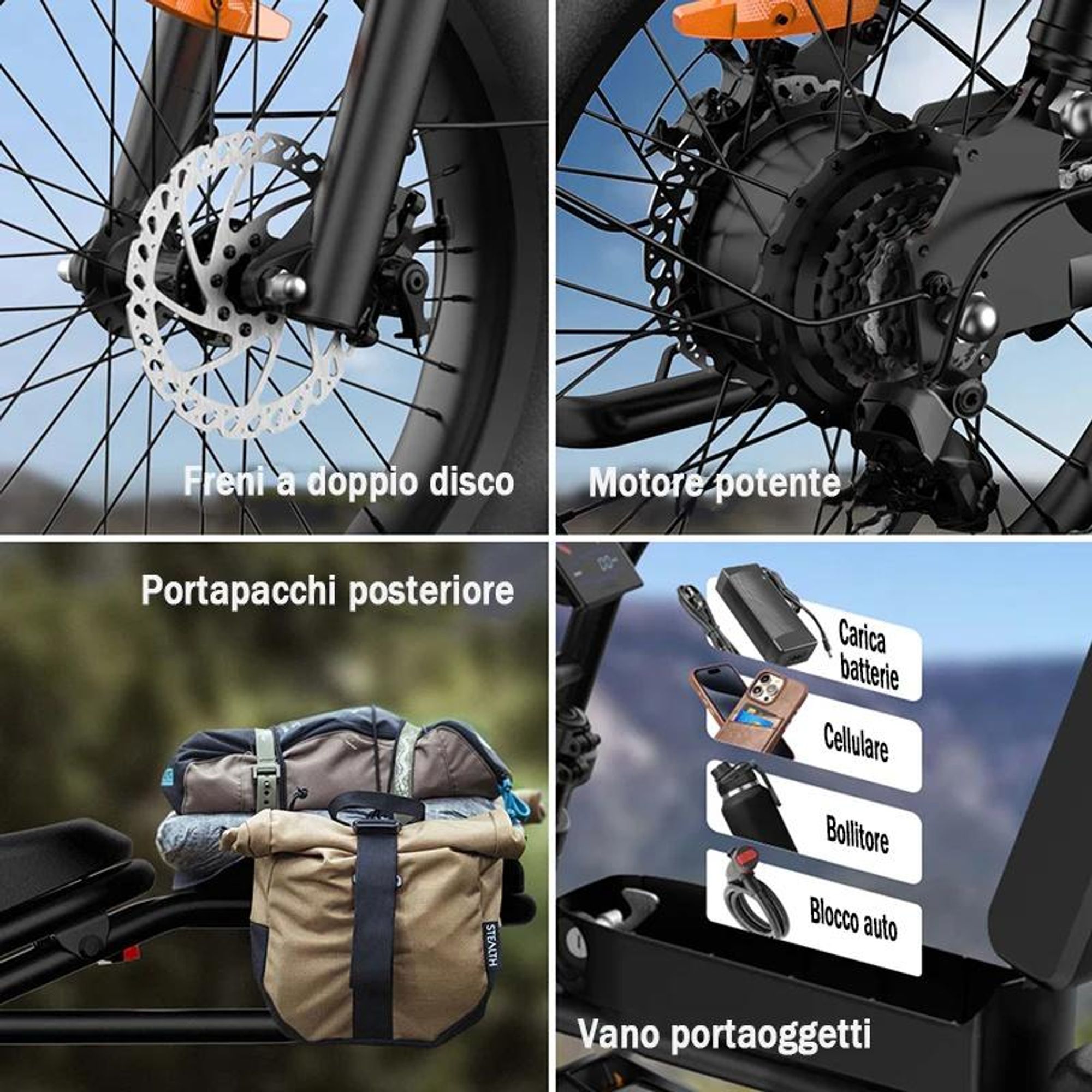 URLIFE T2 E-Bike - Motore 250W Batteria 48V 15.6Ah Freni a disco Trittunterstützung - Nero