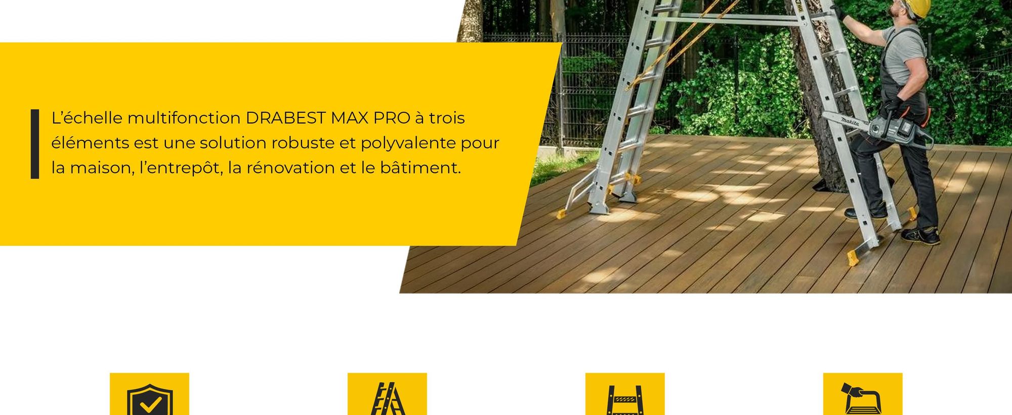 Drabest | Echelle - multifonctionnelle - polyvalente en aluminium - capacité de charge 150kg - 3 sections - 3X13 marches