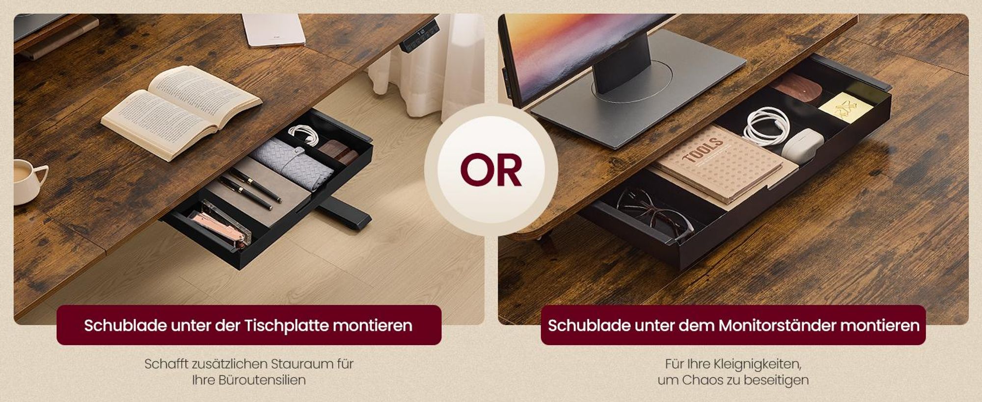 VASAGLE Höhenverstellbarer Schreibtisch, 160 cm, USB-C-Anschluss, Erinnerung bei langem Sitzen, flexibel montierbarer Monitorständer