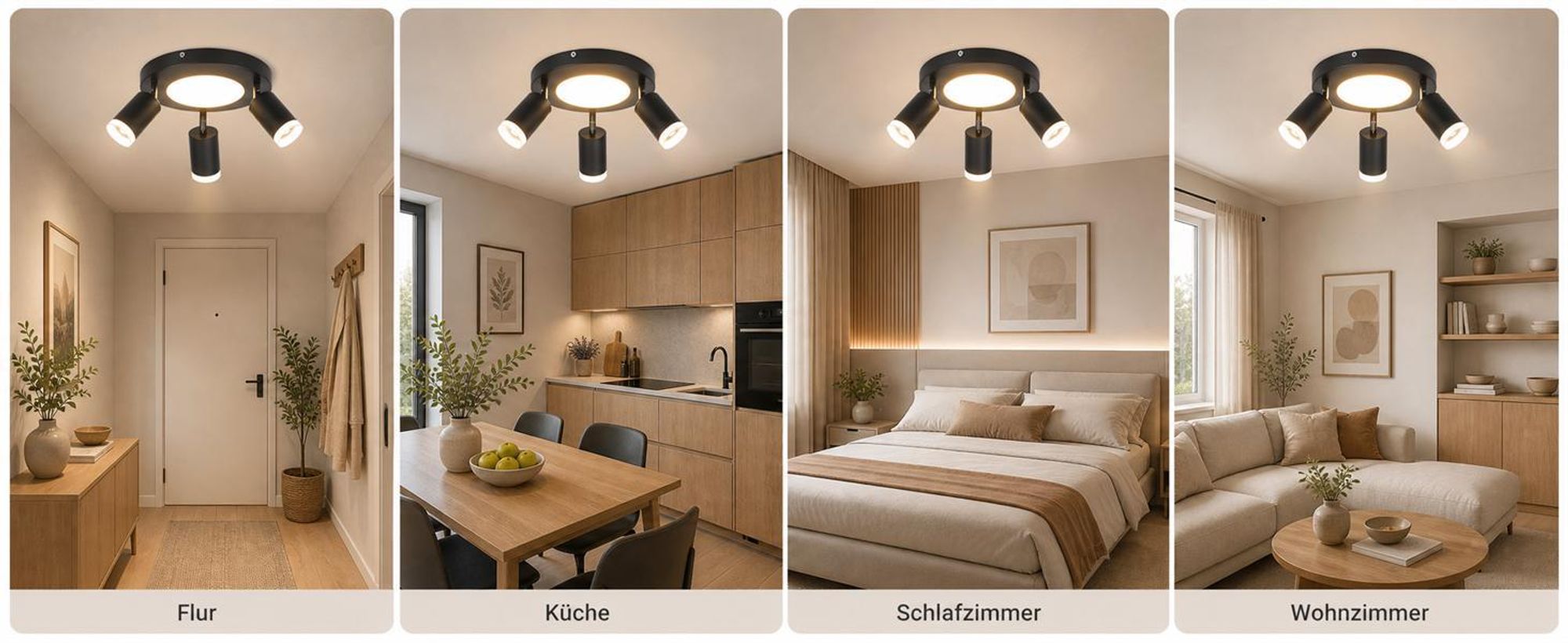 ZMH Deckenleuchte Led Deckenspot 3 Flammig GU10 - Schlafzimmerlampe 3000k Schwarz Küchenlampe 20W Deckenstrahler Schwenkbar Flurlampe Metall für Küche