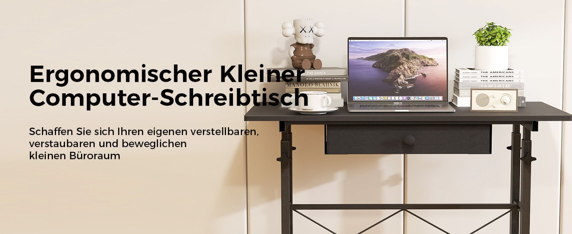GTPLAYER Höhenverstellbarer Schreibtisch, Computertisch Laptoptisch mit Schubladen,Tisch höhenverstellbar 80 * 50*(73-115) cm Standing Desk mit Rollen